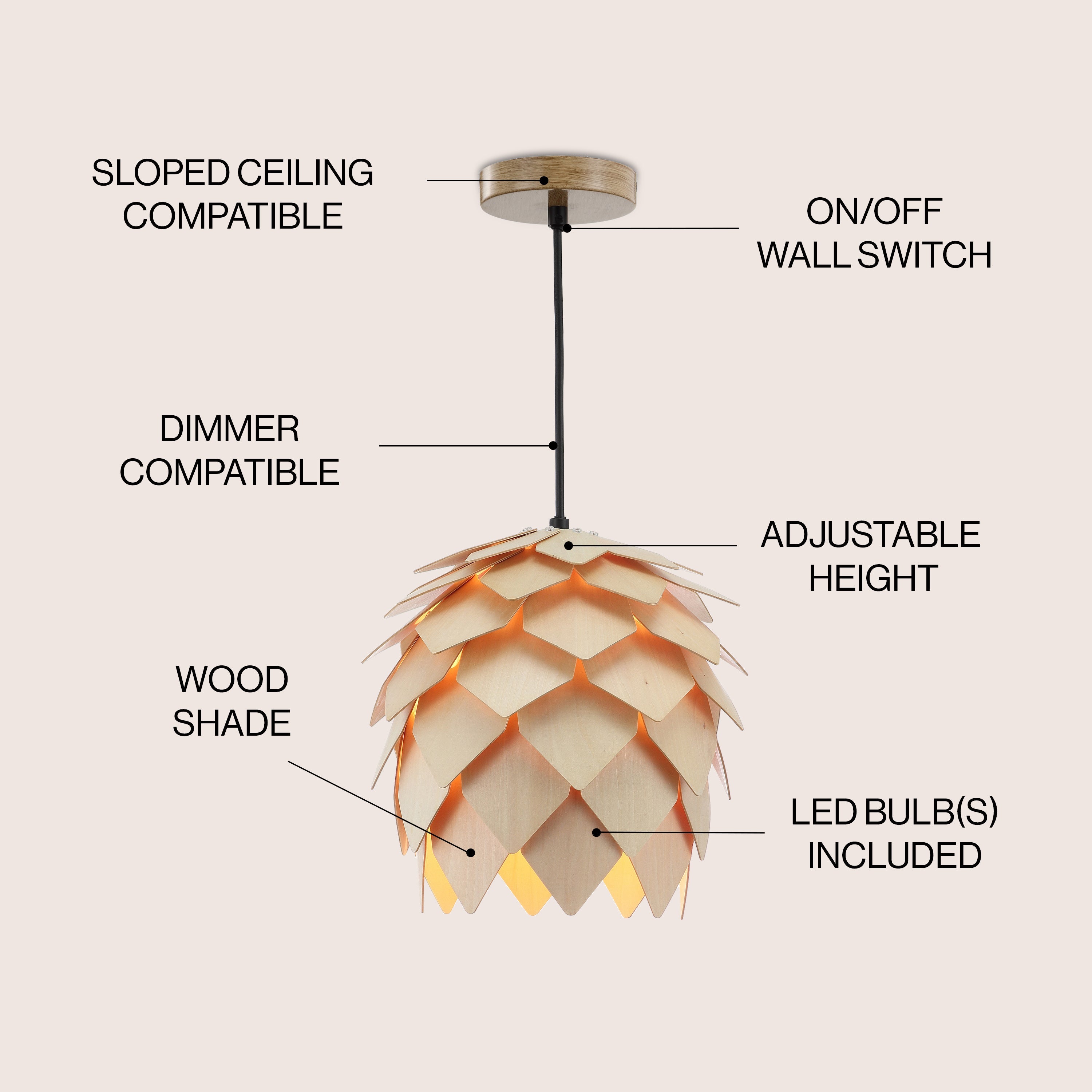 Simon Pinecone Wood LED Pendant