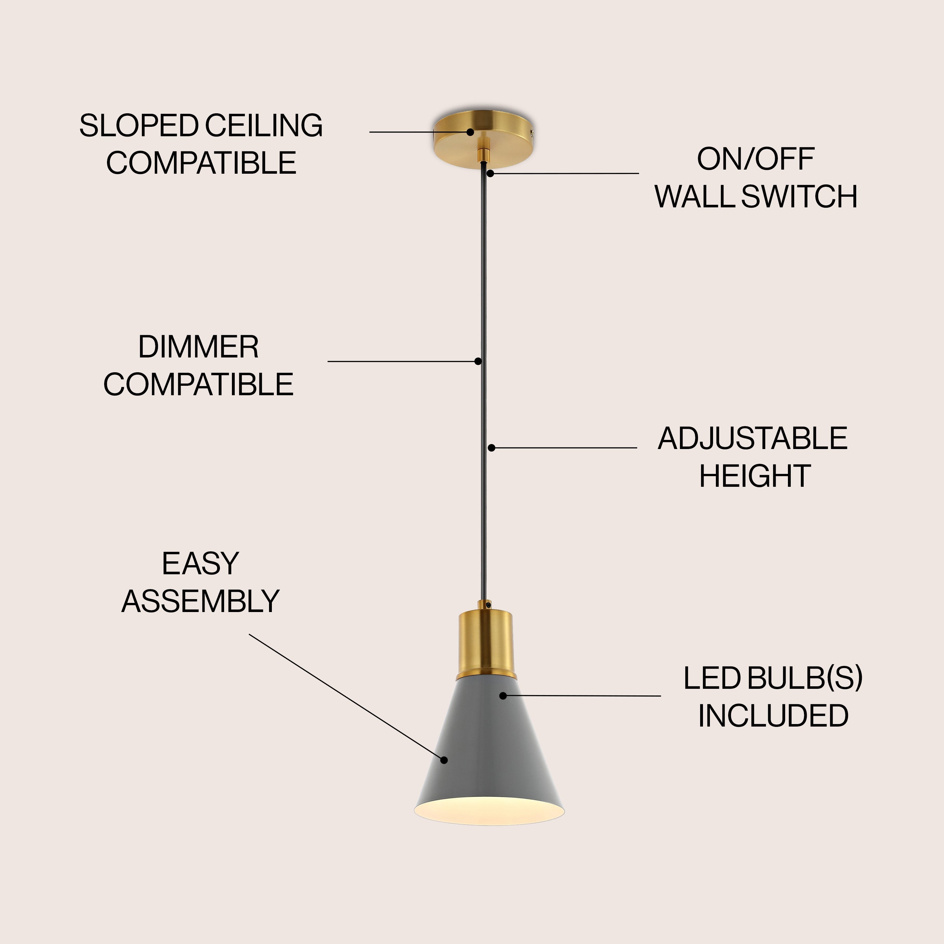 Apollo 1-Light Mid-Century Modern Iron LED Pendant