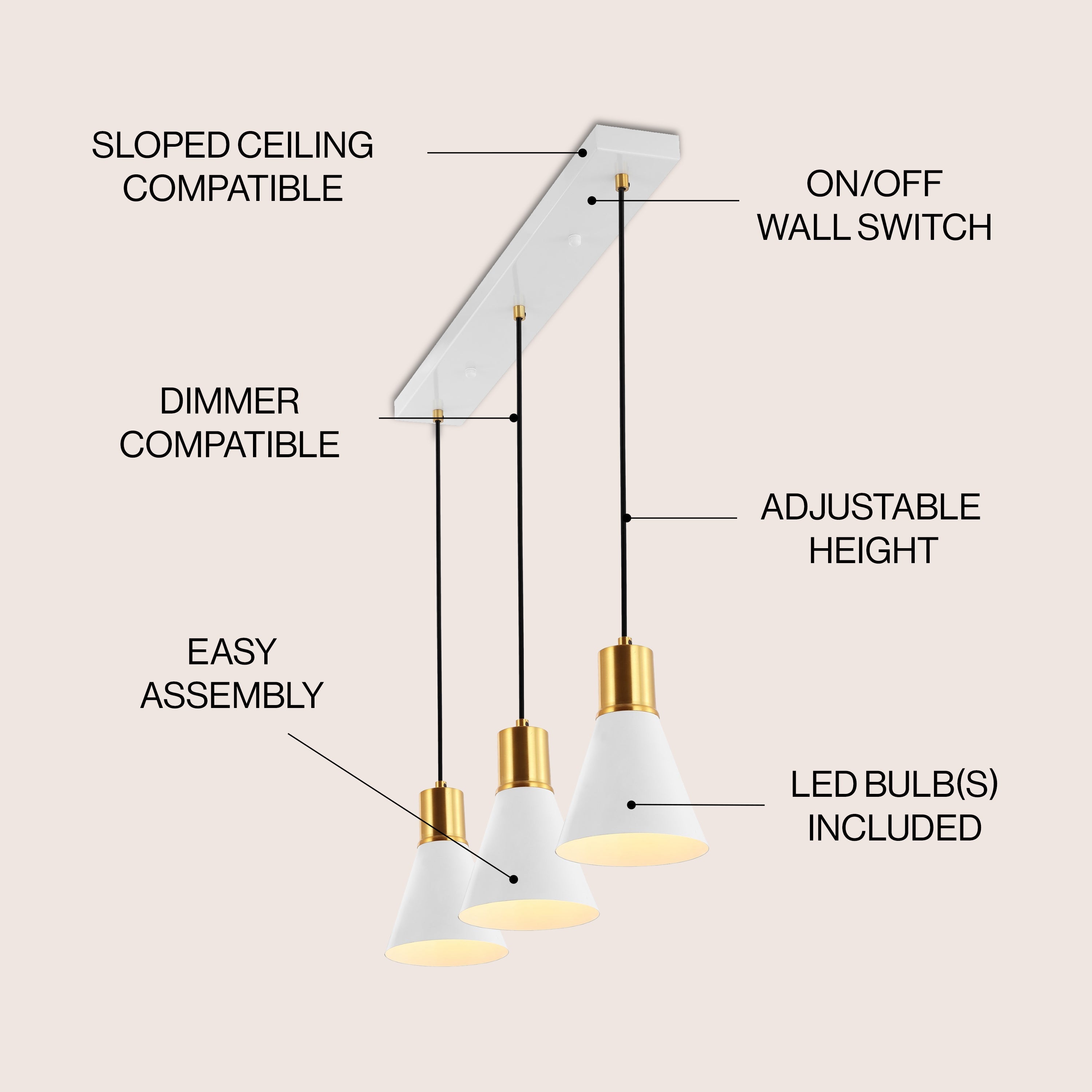 Apollo 3-Light Mid-Century Modern Iron Adjustable Linear LED Pendant