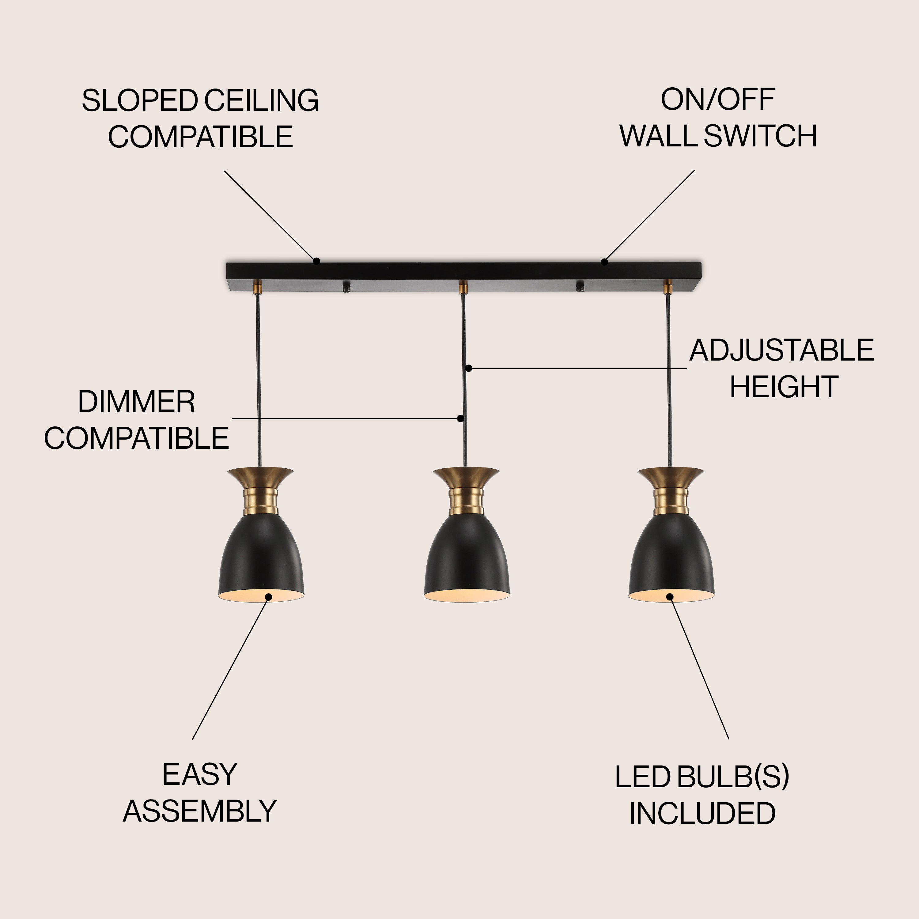 Edison Linear 3-Light Metal Linear LED Pendant