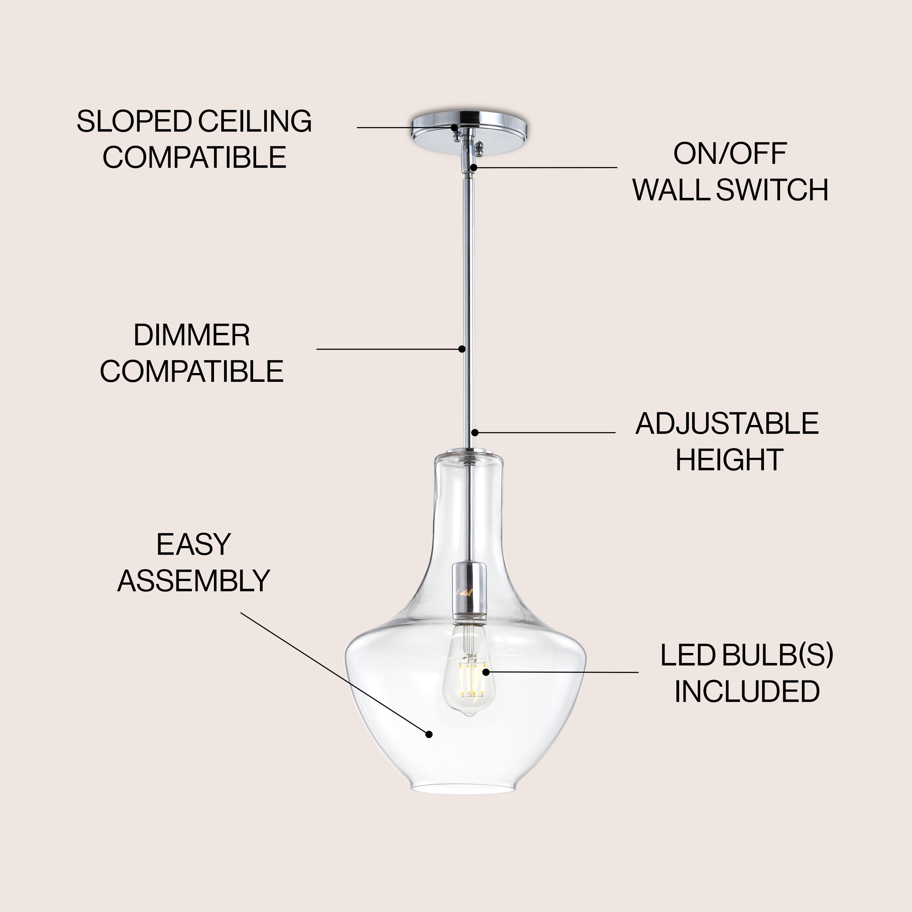 Watts 1-Light Mid-Century Modern Iron/Glass LED Pendant