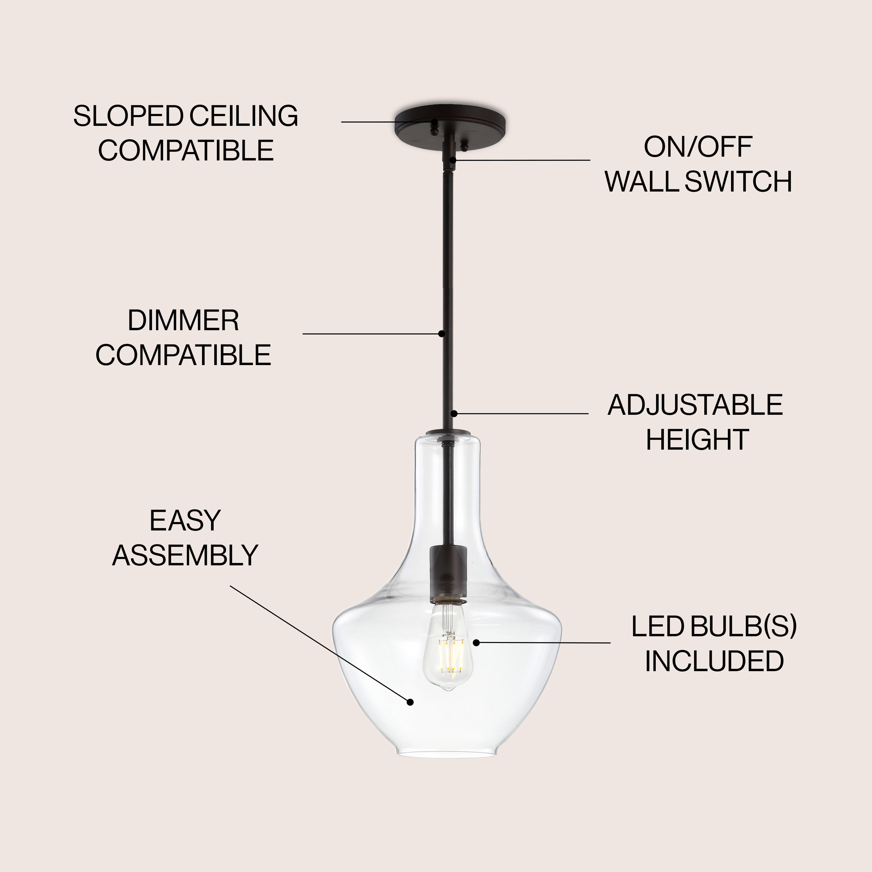 Watts 1-Light Mid-Century Modern Iron/Glass LED Pendant
