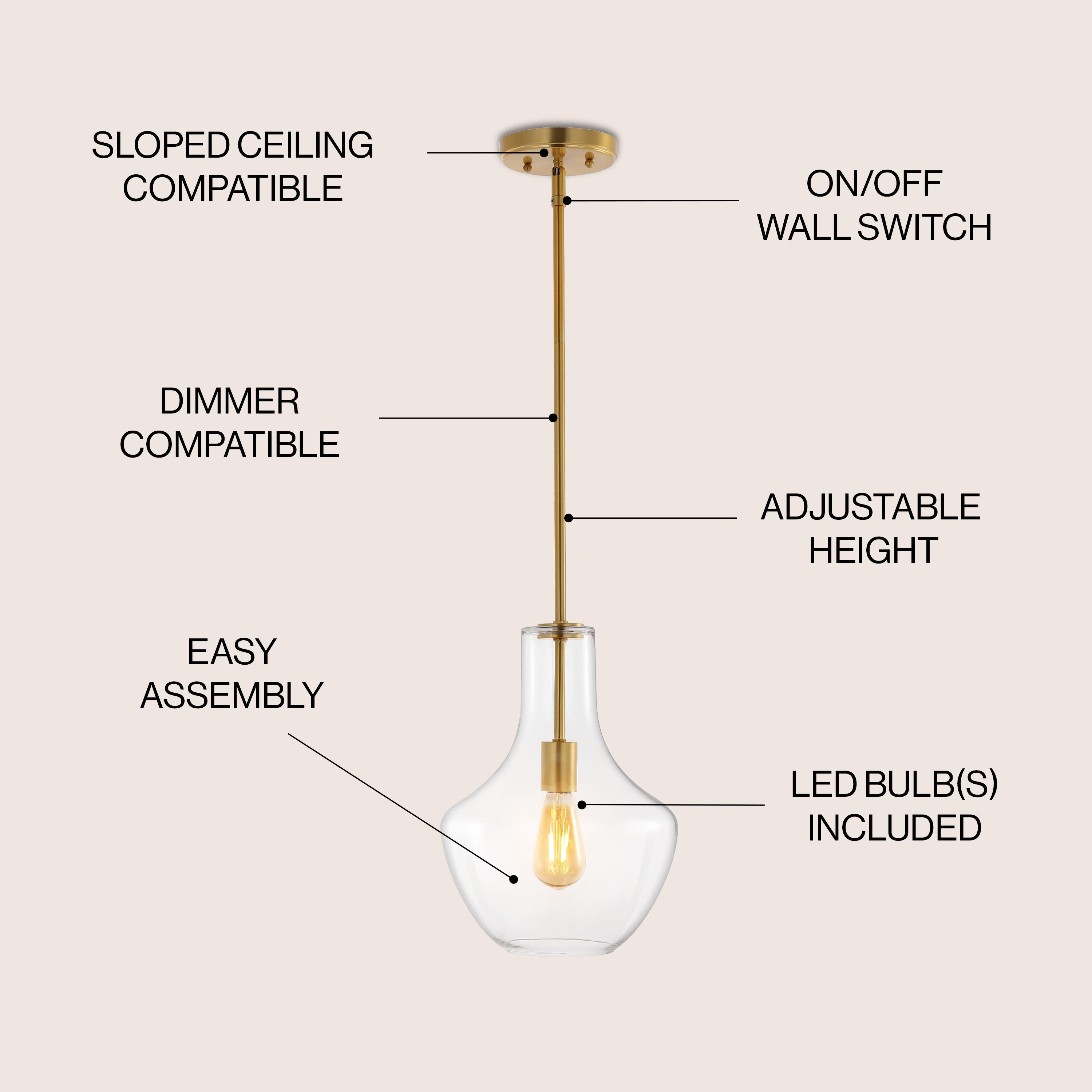 Watts 1-Light Mid-Century Modern Iron/Glass LED Pendant