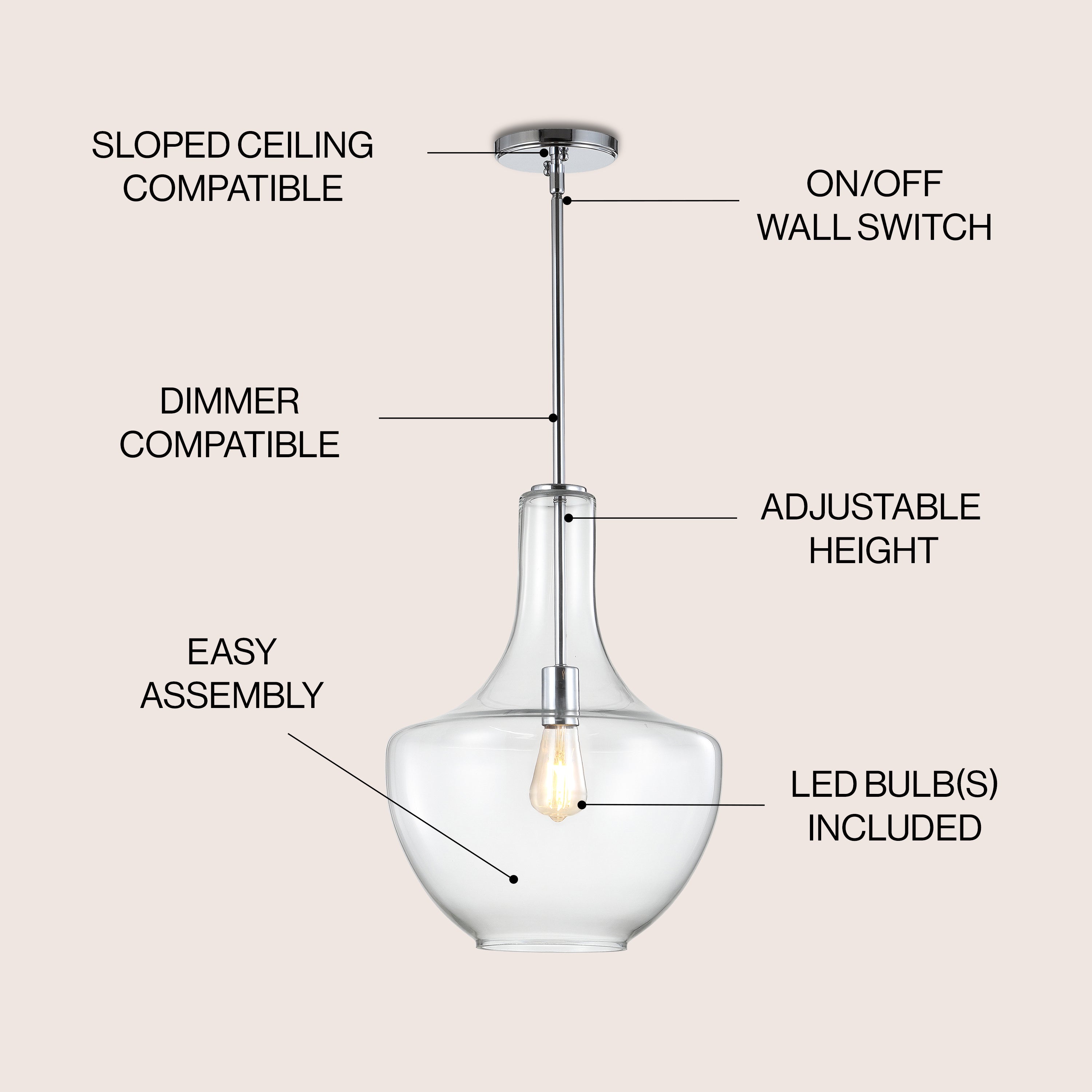 Watts 1-Light Mid-Century Modern Iron/Glass LED Pendant