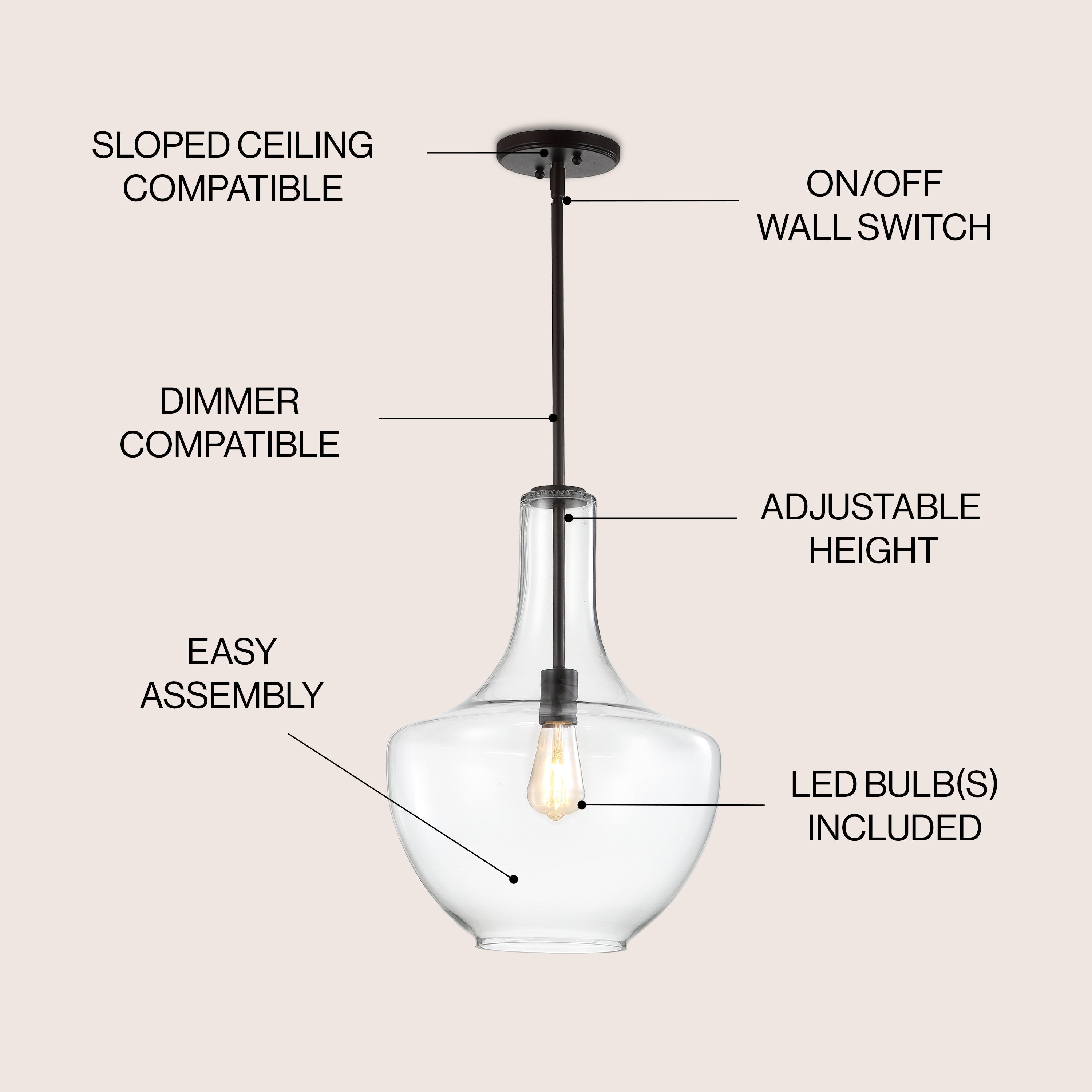 Watts 1-Light Mid-Century Modern Iron/Glass LED Pendant