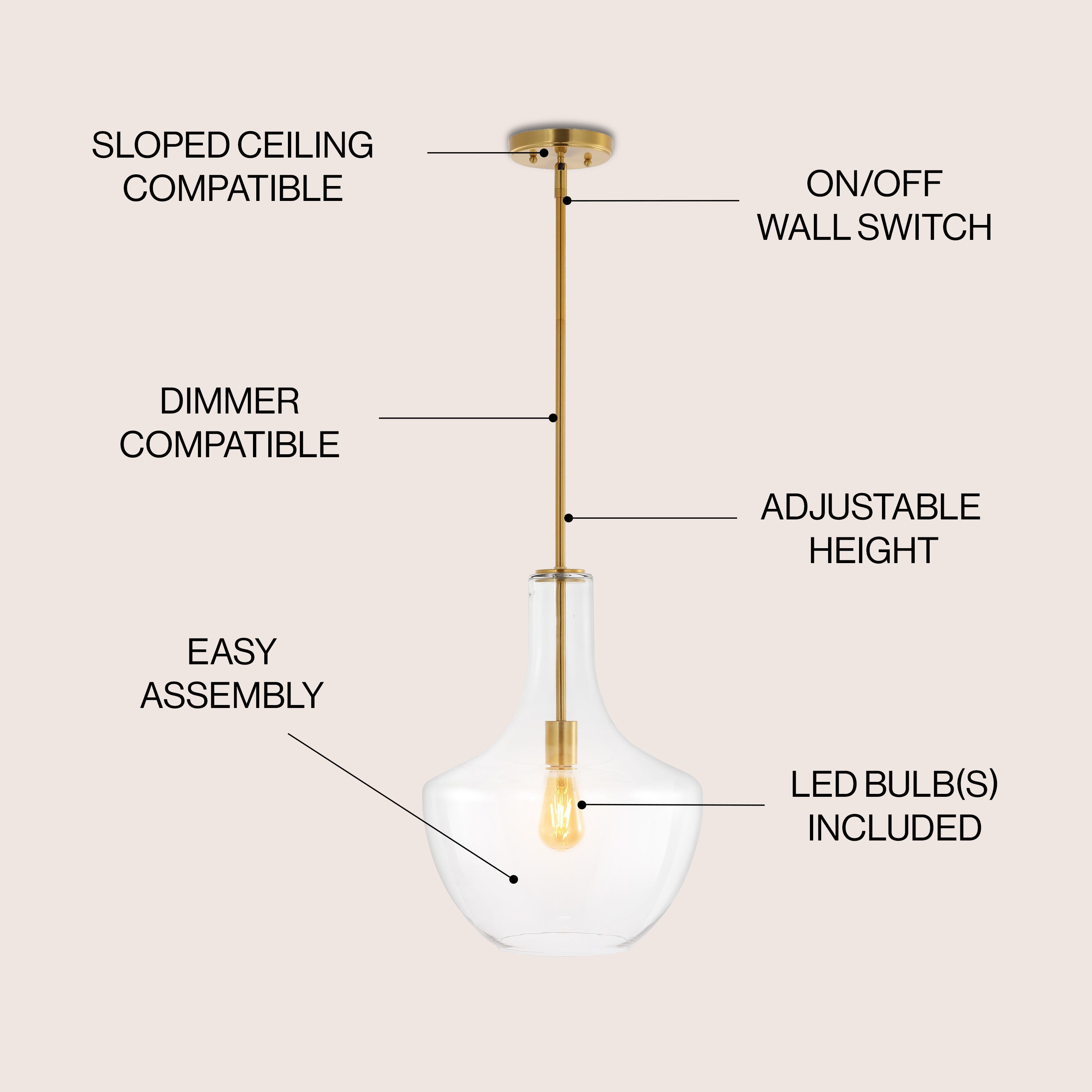 Watts 1-Light Mid-Century Modern Iron/Glass LED Pendant