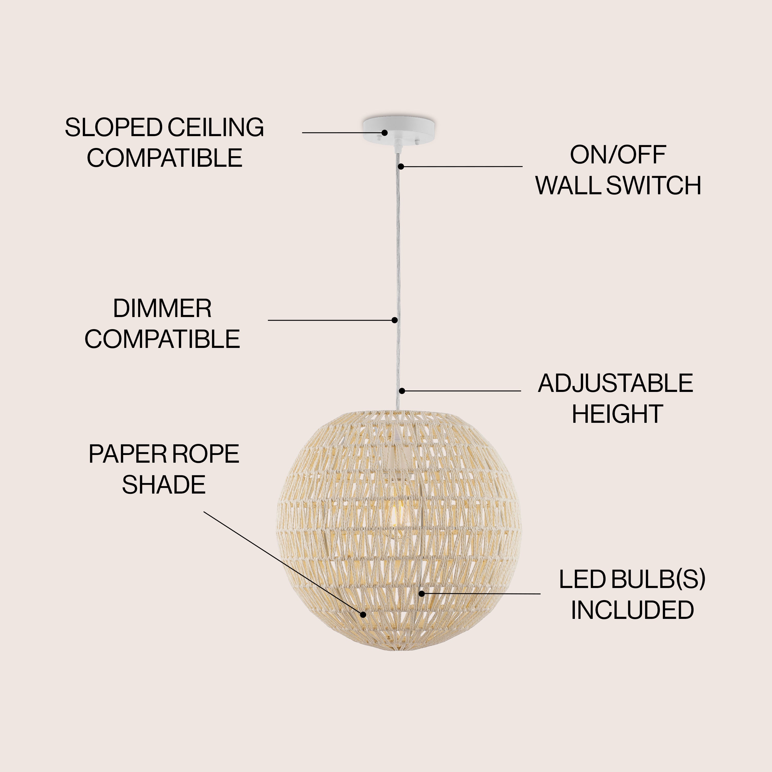 Luna 1-Light Bohemian Modern Woven Rattan/Iron LED Pendant