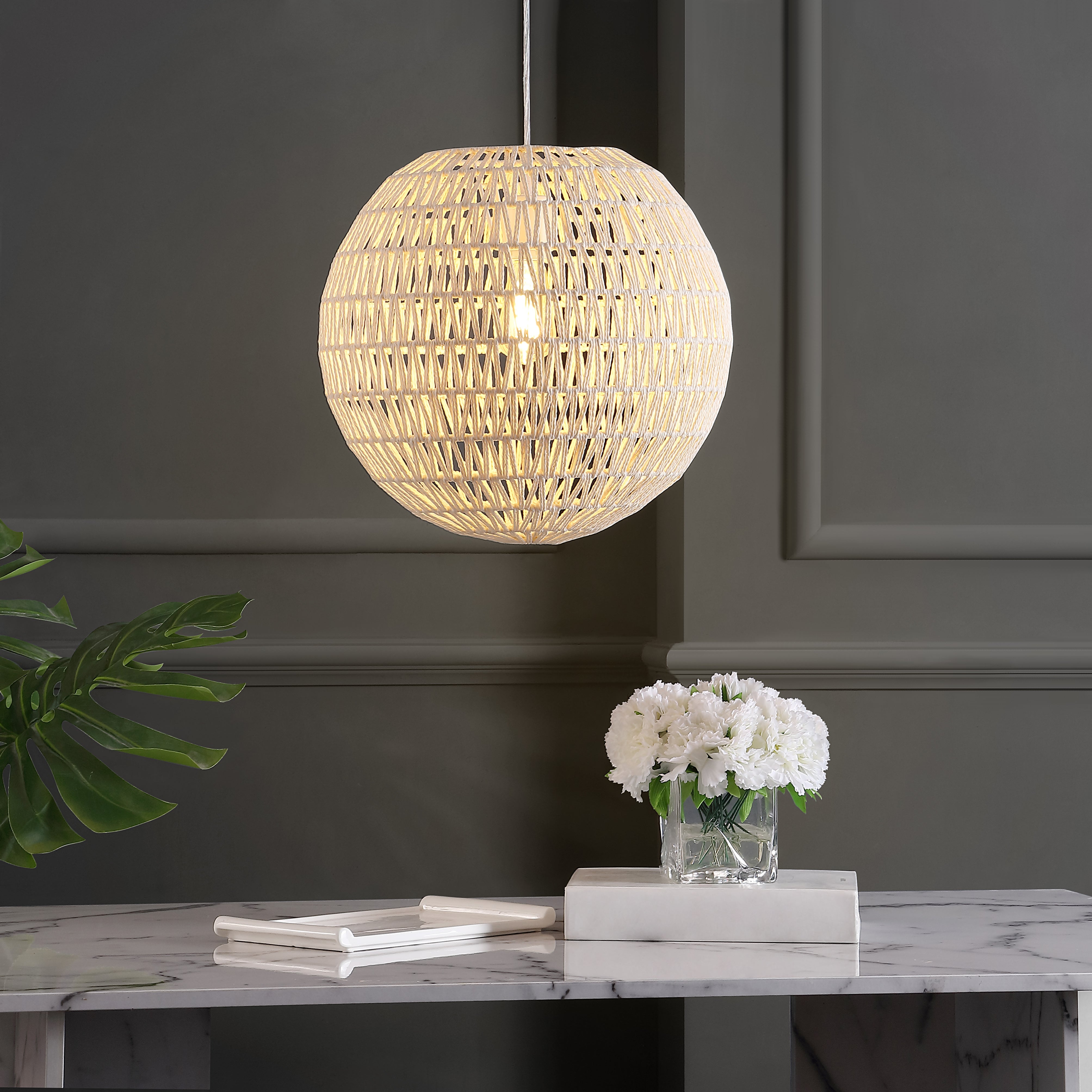 Luna 1-Light Bohemian Modern Woven Rattan/Iron LED Pendant