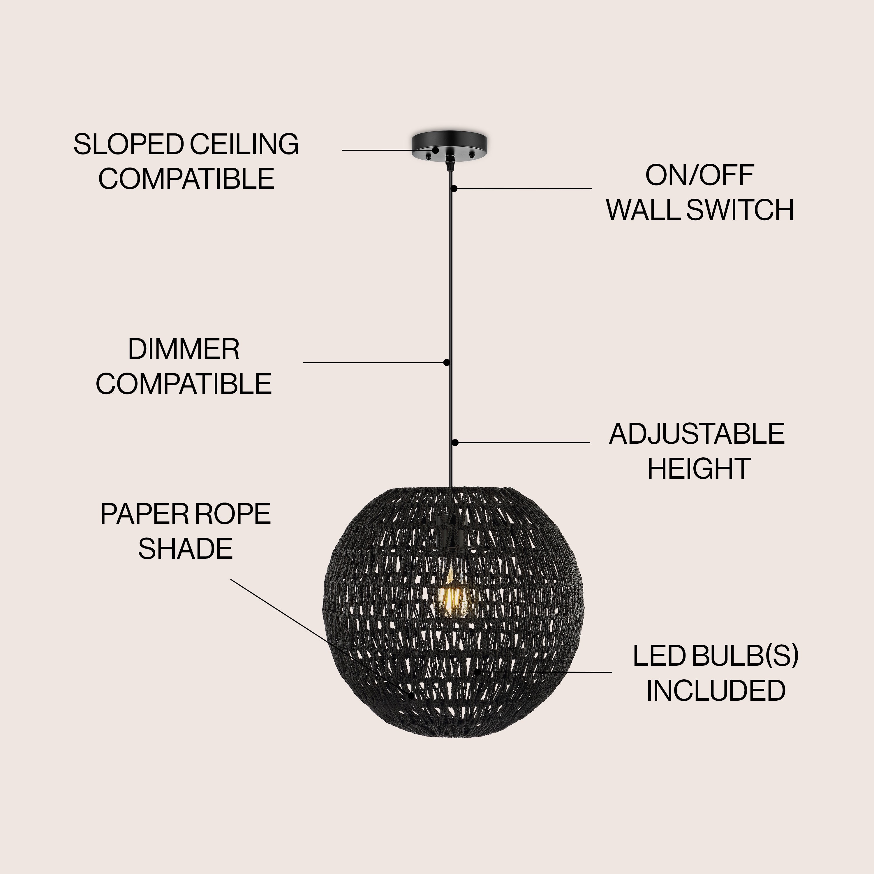 Luna 1-Light Bohemian Modern Woven Rattan/Iron LED Pendant