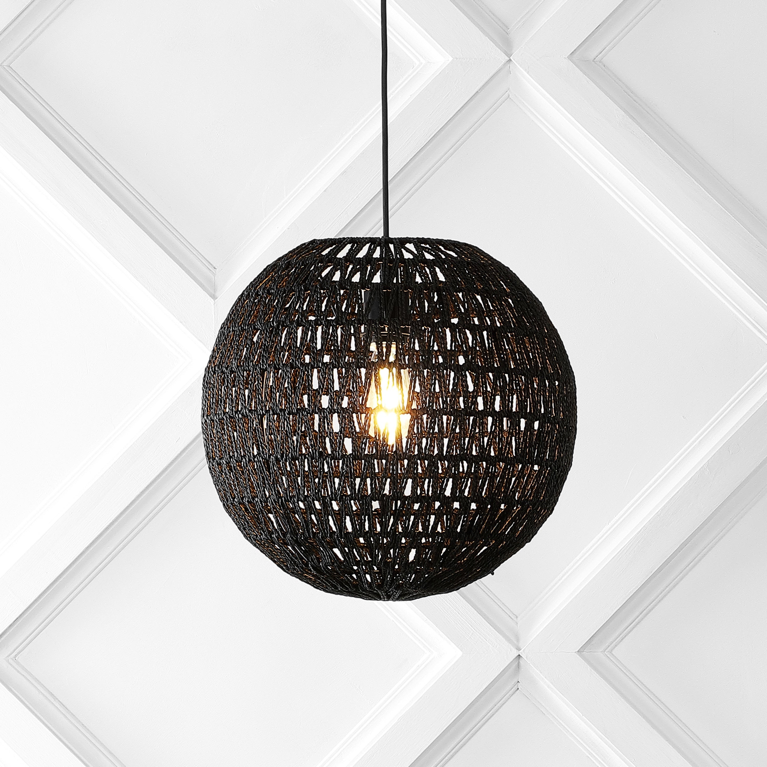 Luna 1-Light Bohemian Modern Woven Rattan/Iron LED Pendant