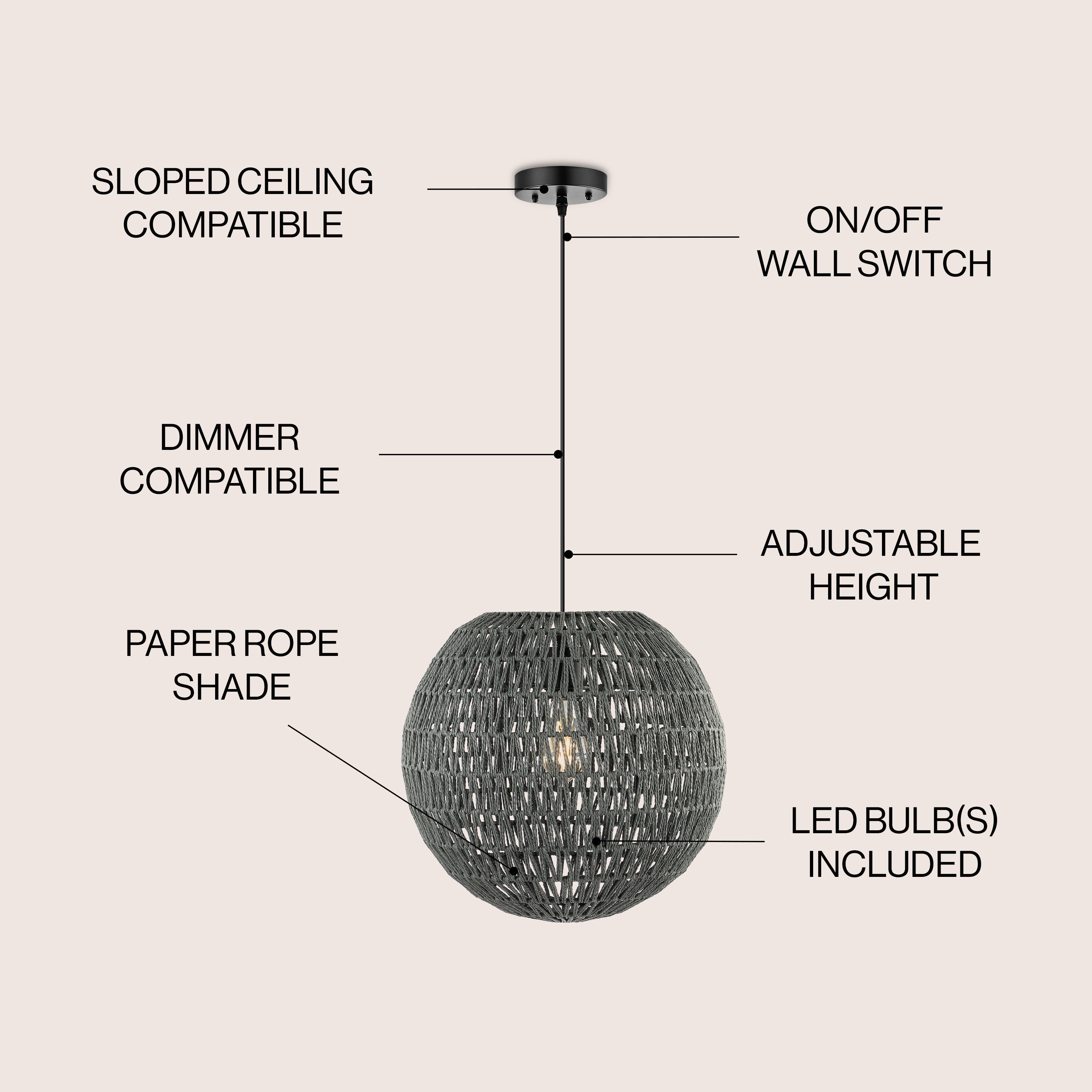 Luna 1-Light Bohemian Modern Woven Rattan/Iron LED Pendant