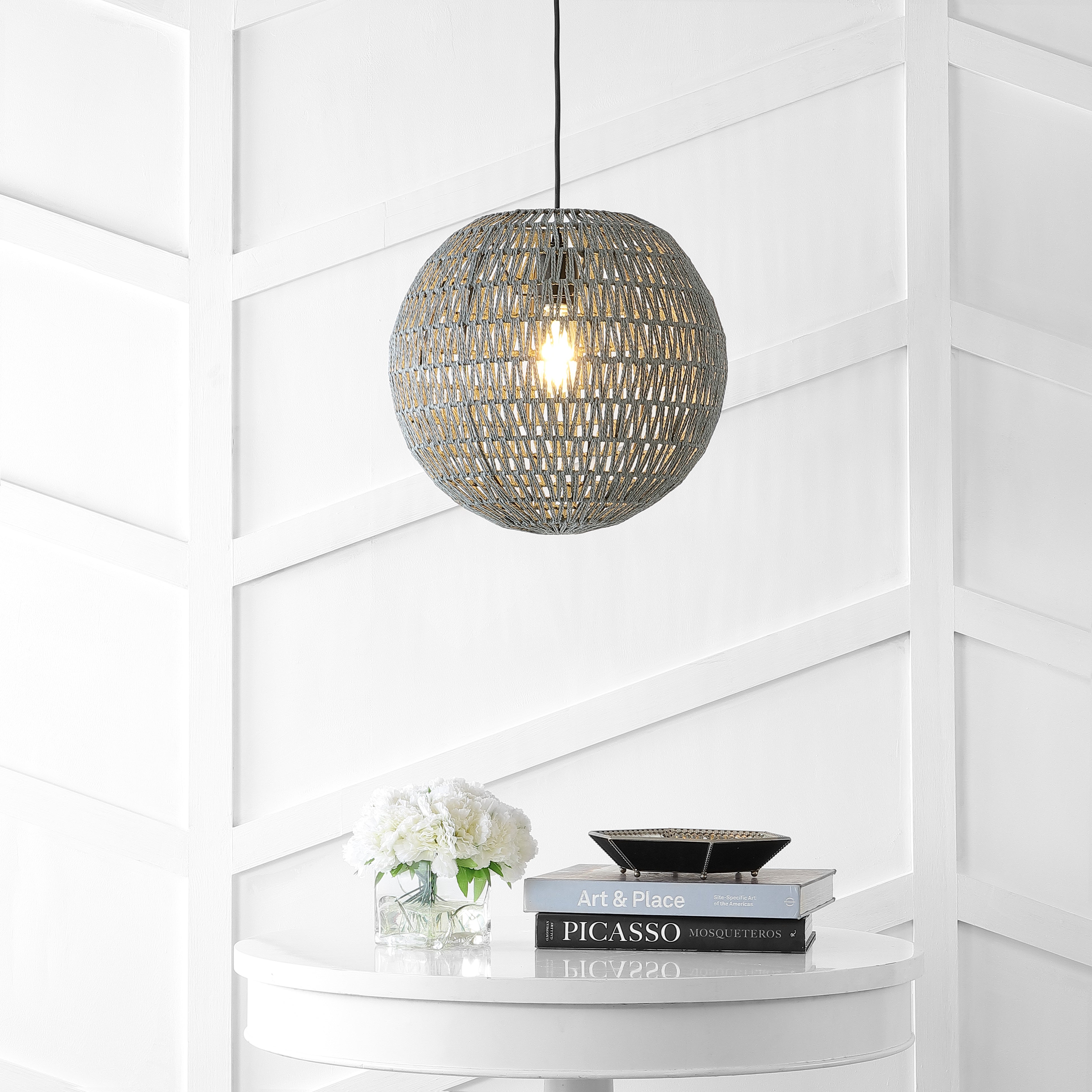 Luna 1-Light Bohemian Modern Woven Rattan/Iron LED Pendant