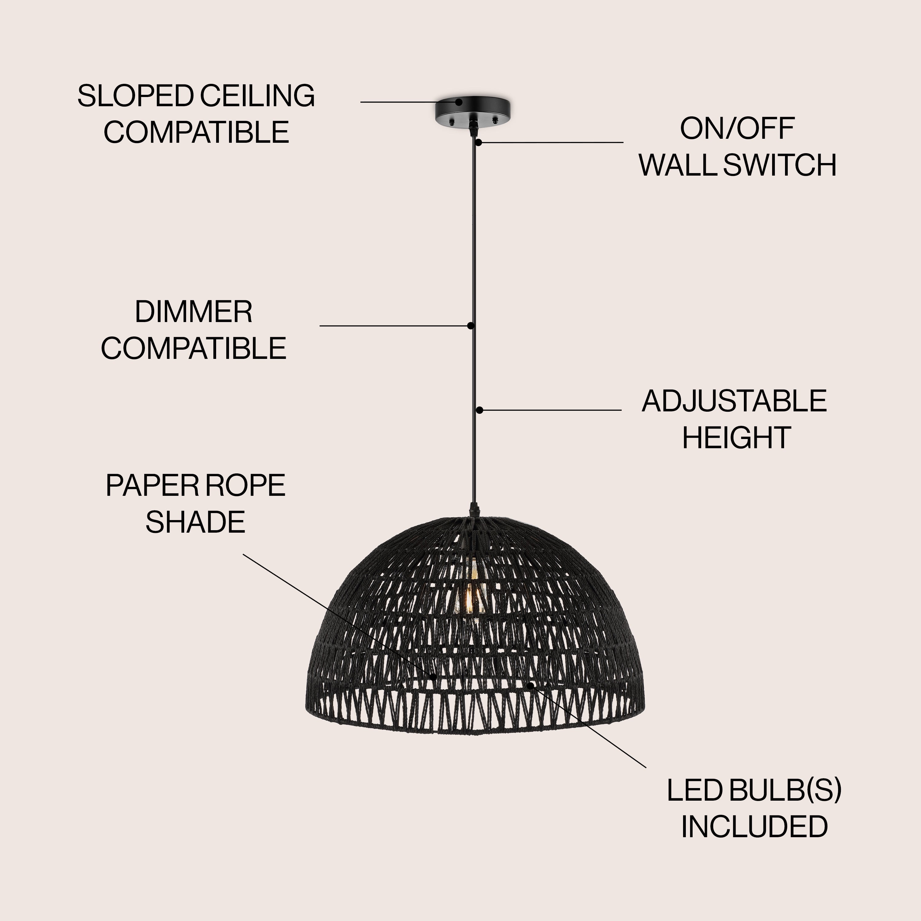 Campana 1-Light Bohemian Modern Woven Rope/Iron LED Pendant