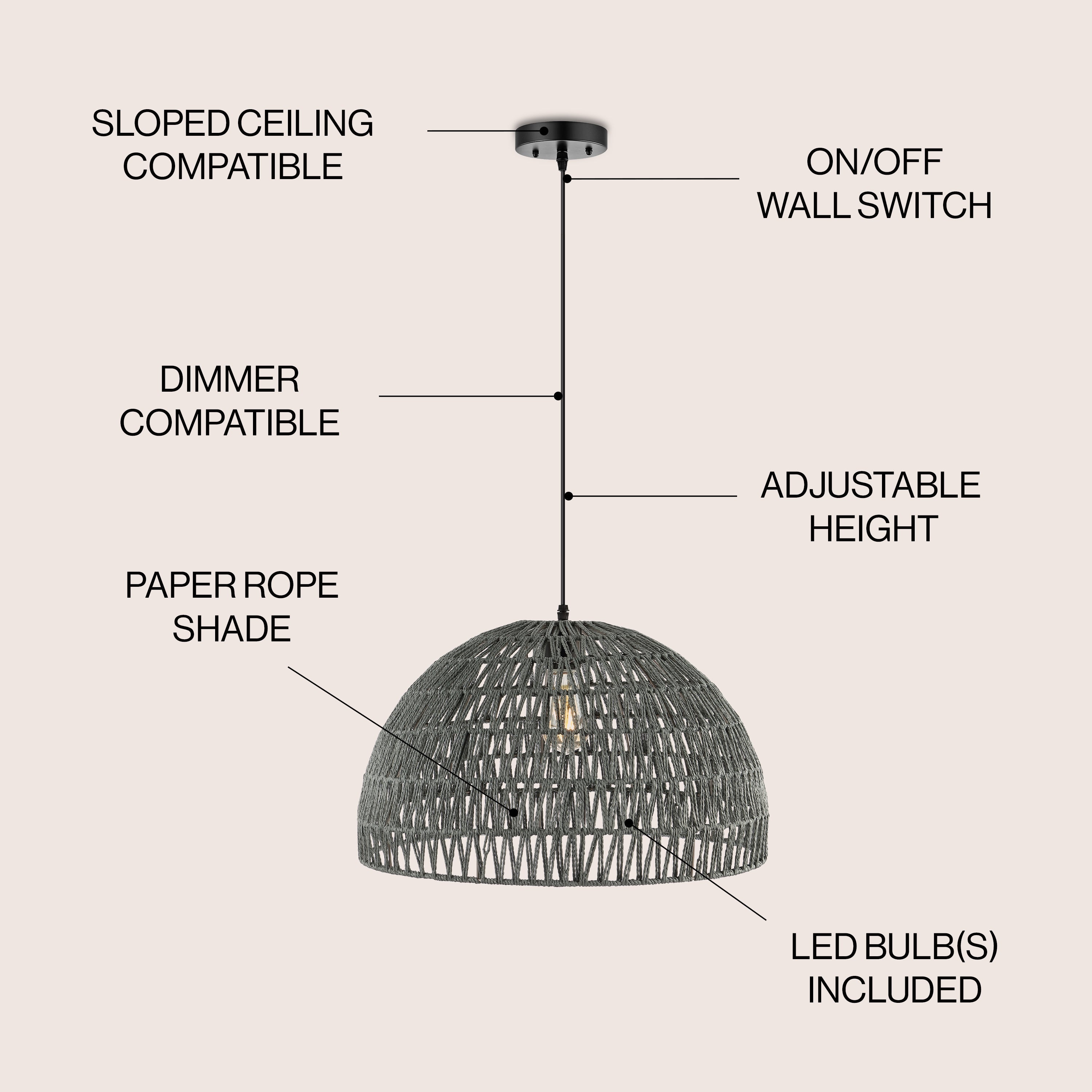 Campana 1-Light Bohemian Modern Woven Rope/Iron LED Pendant