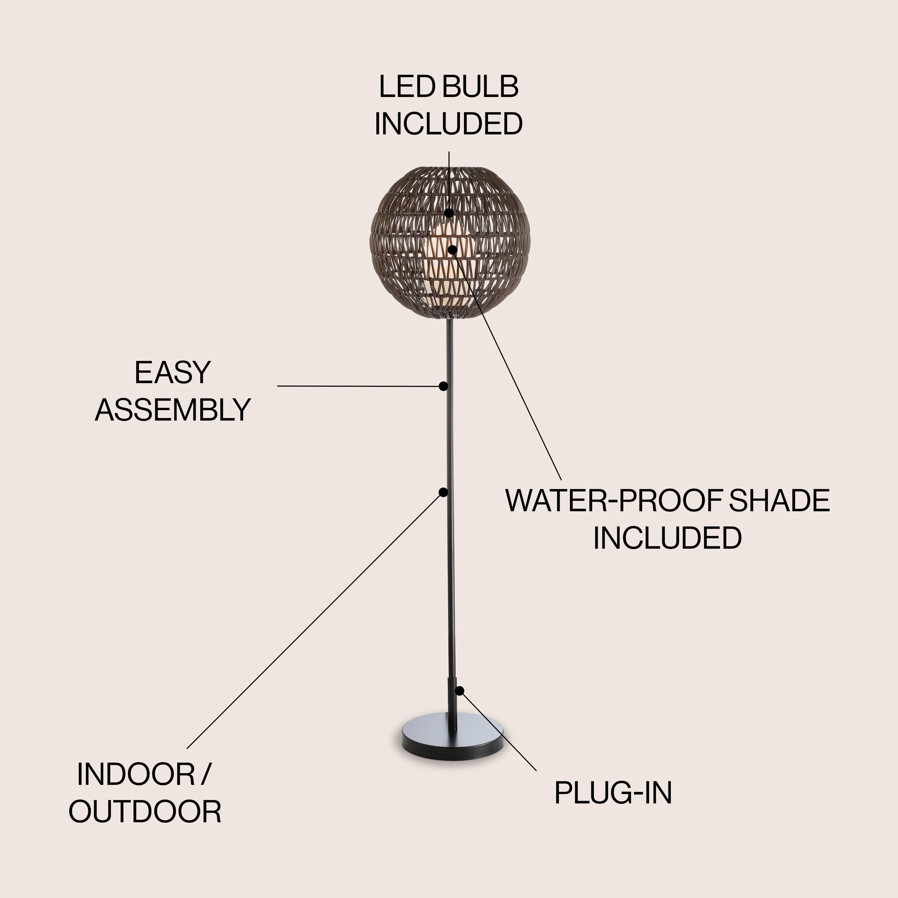 Bea Outdoor Woven Globe LED Floor Lamp