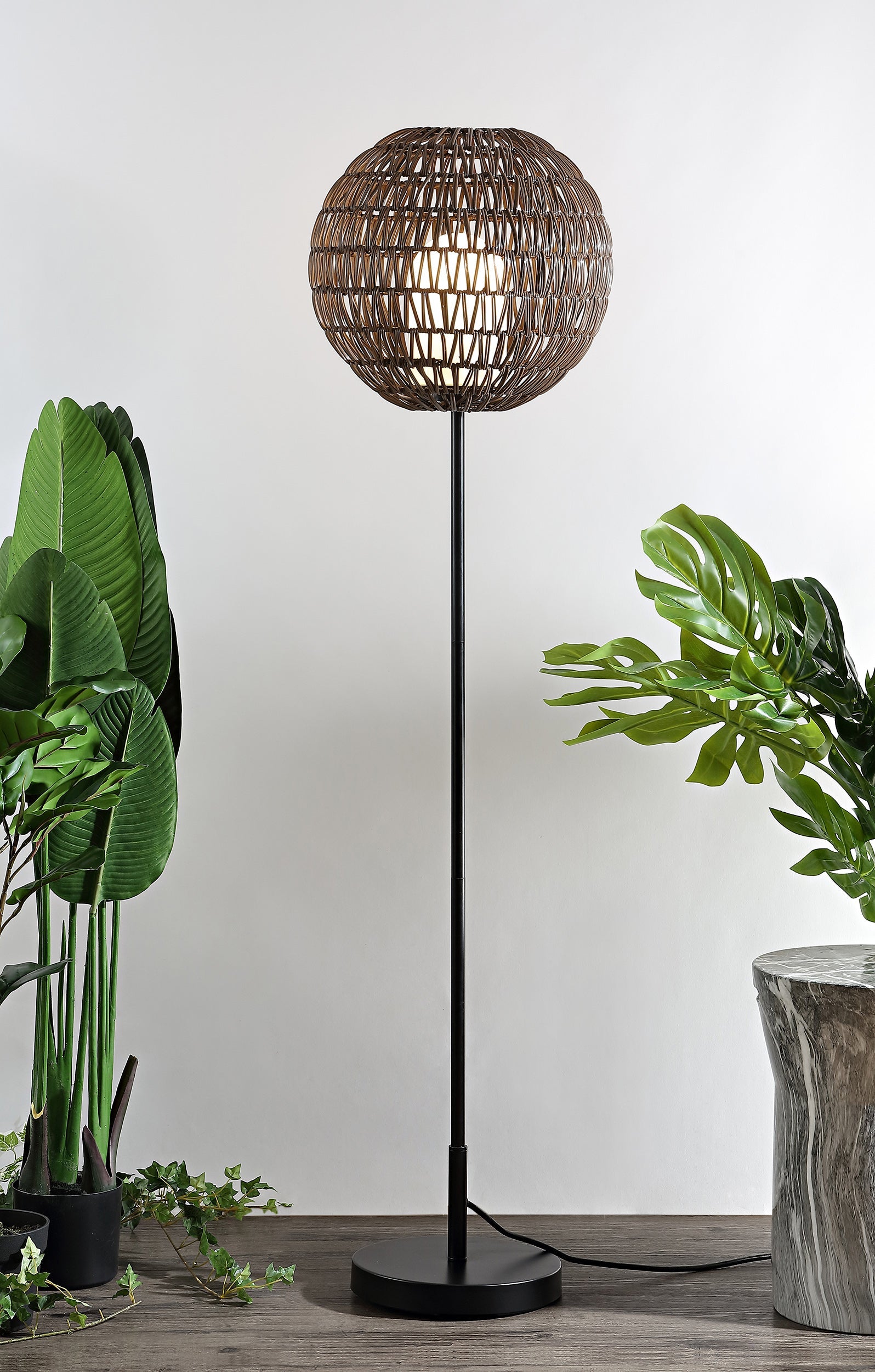 Bea Outdoor Woven Globe LED Floor Lamp