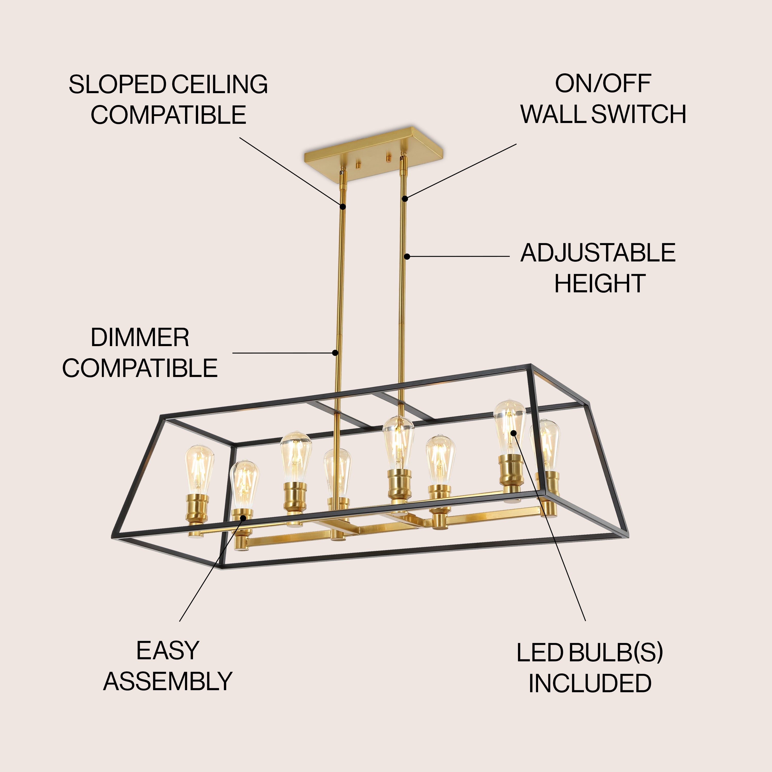 Liane 8-Light Farmhouse Industrial Iron Linear LED Pendant