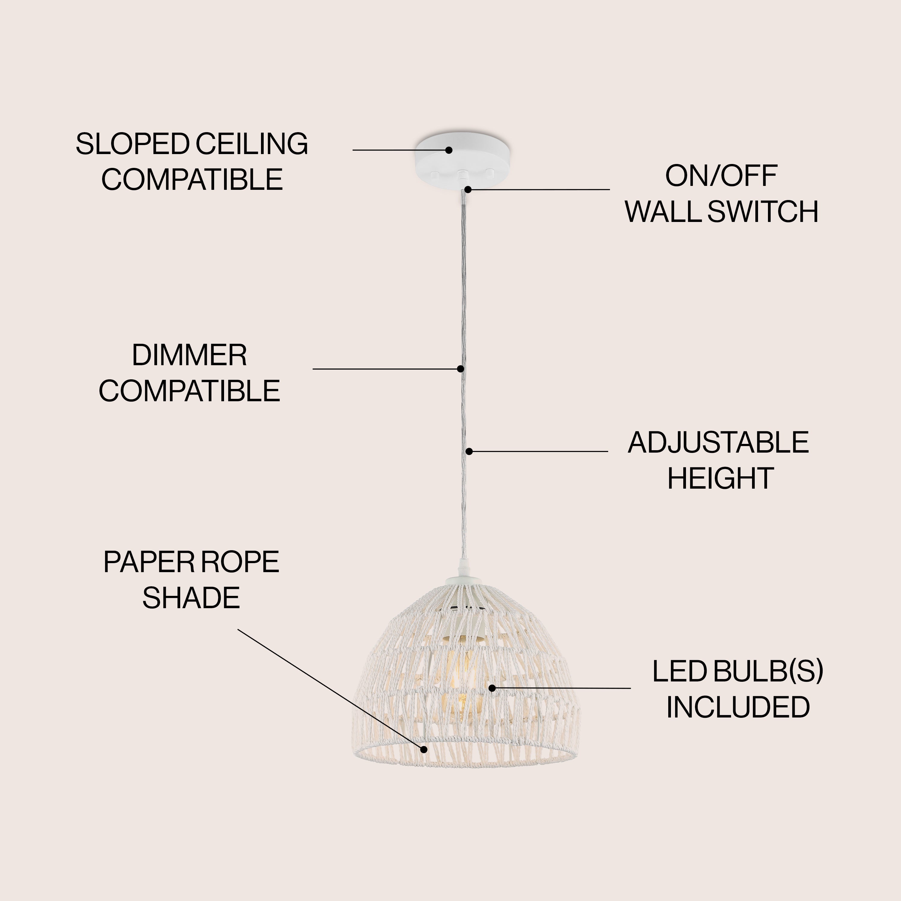 Campana 1-Light Bohemian Modern Woven Rope/Iron LED Pendant