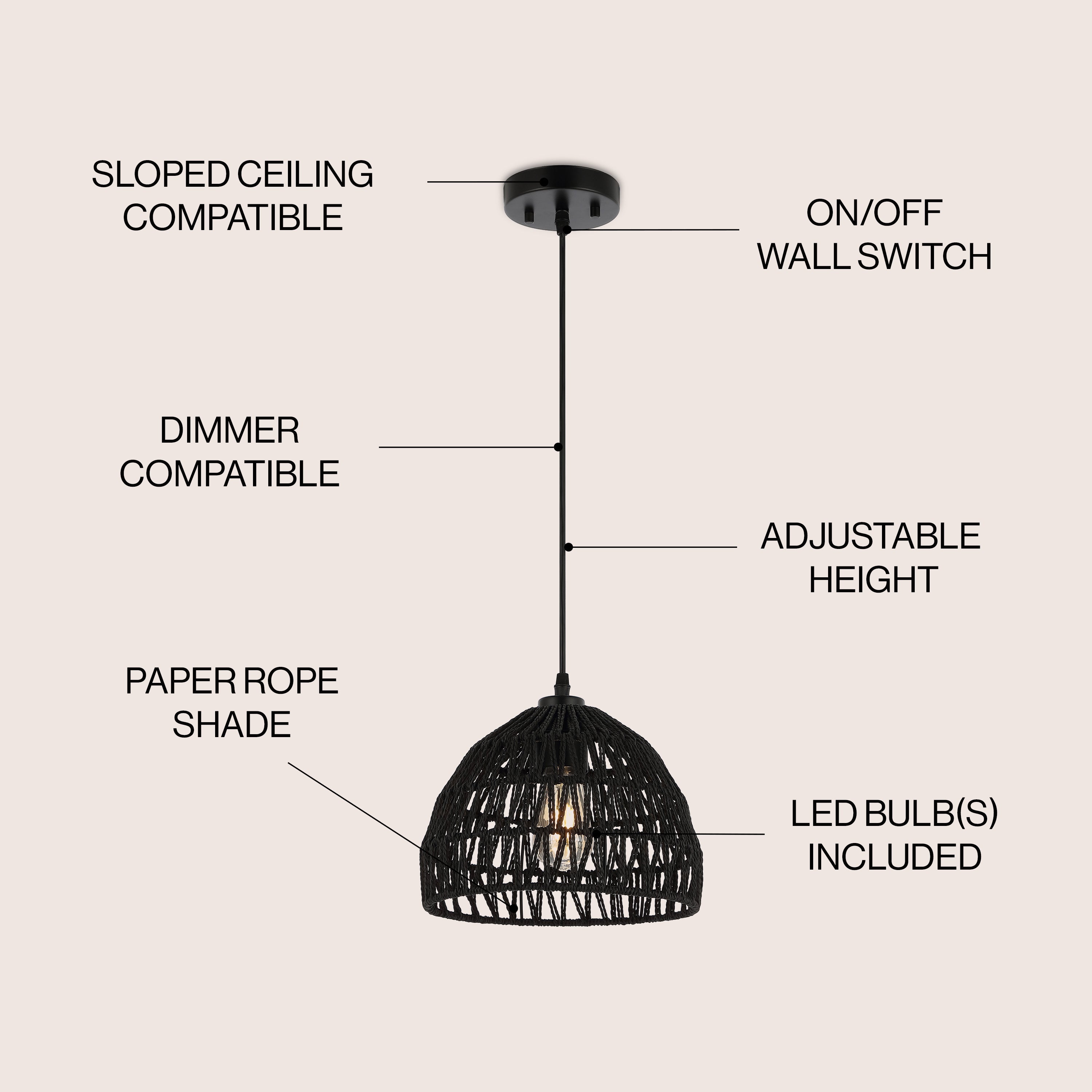 Campana 1-Light Bohemian Modern Woven Rope/Iron LED Pendant