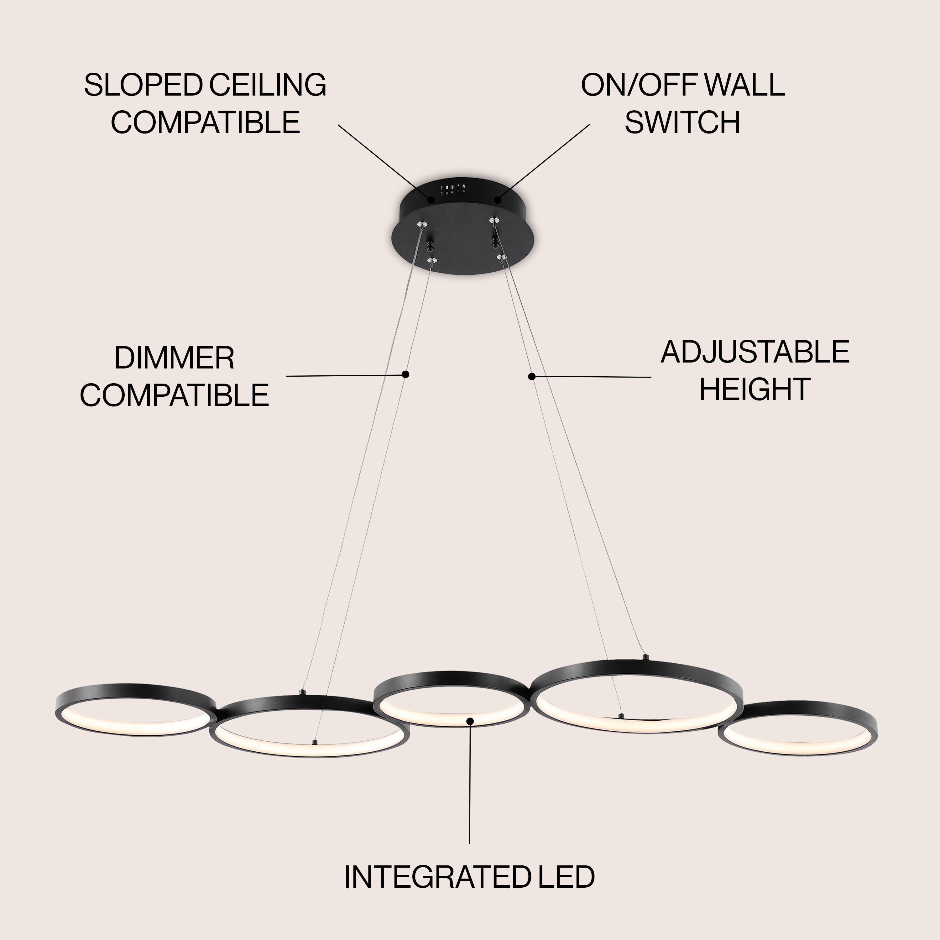 Roman 5-Light Bohemian Coastal Iron Linear Integrated LED Pendant