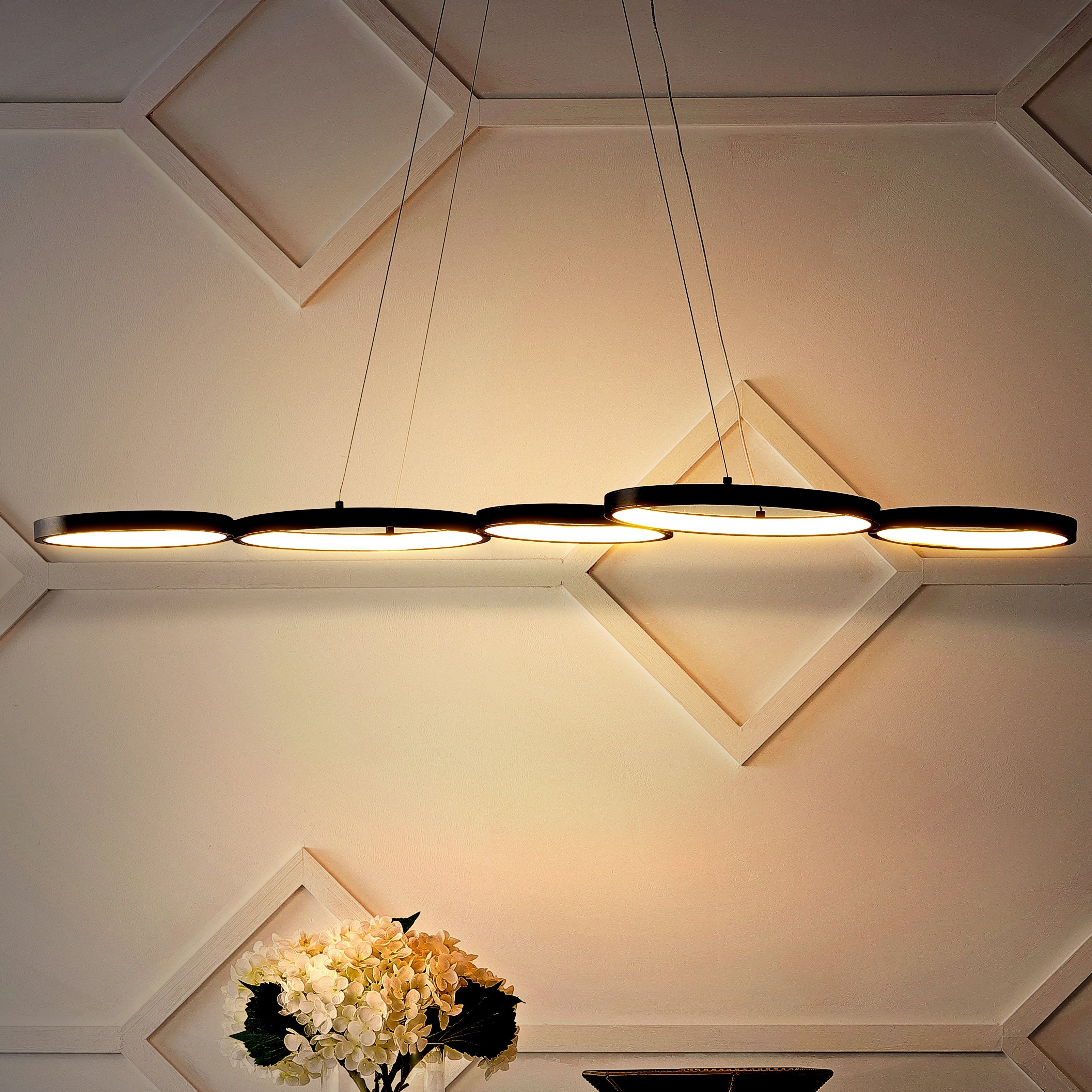 Roman 5-Light Bohemian Coastal Iron Linear Integrated LED Pendant