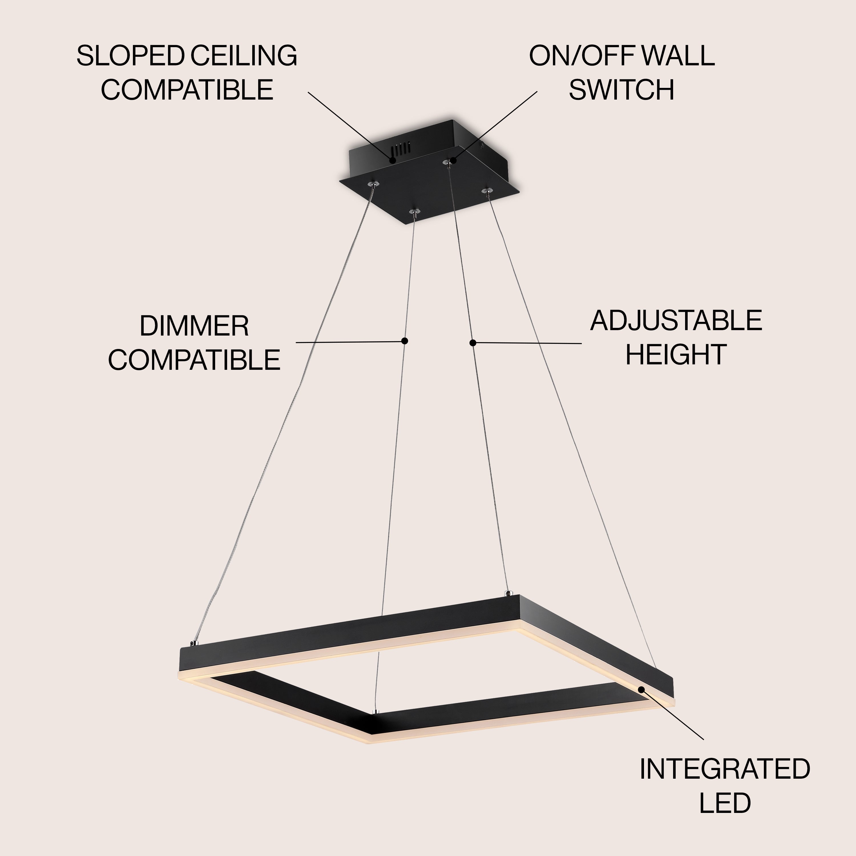 Nero Square Contemporary Modern Metal Integrated LED Pendant Light