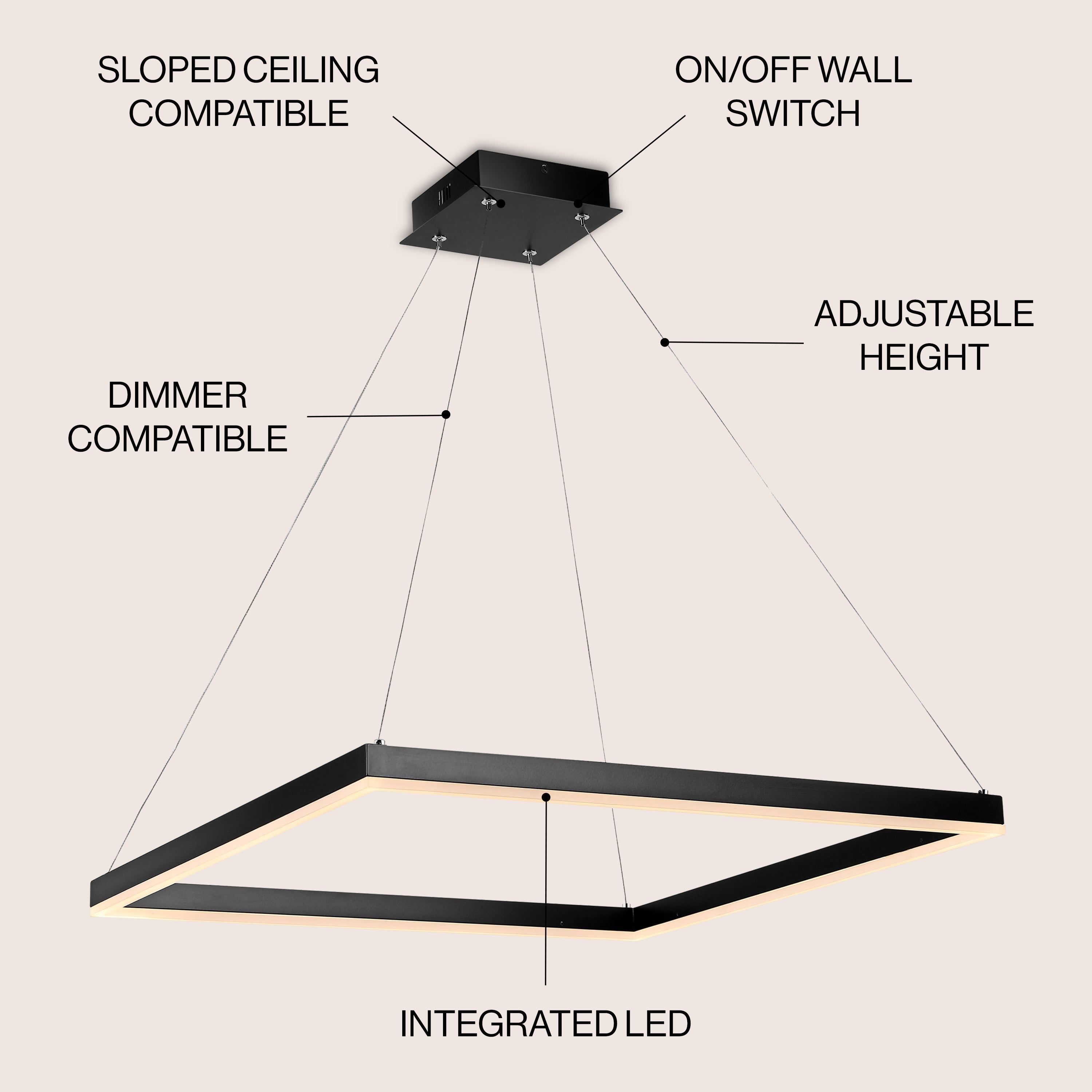 Nero Square Contemporary Modern Metal Integrated LED Pendant Light