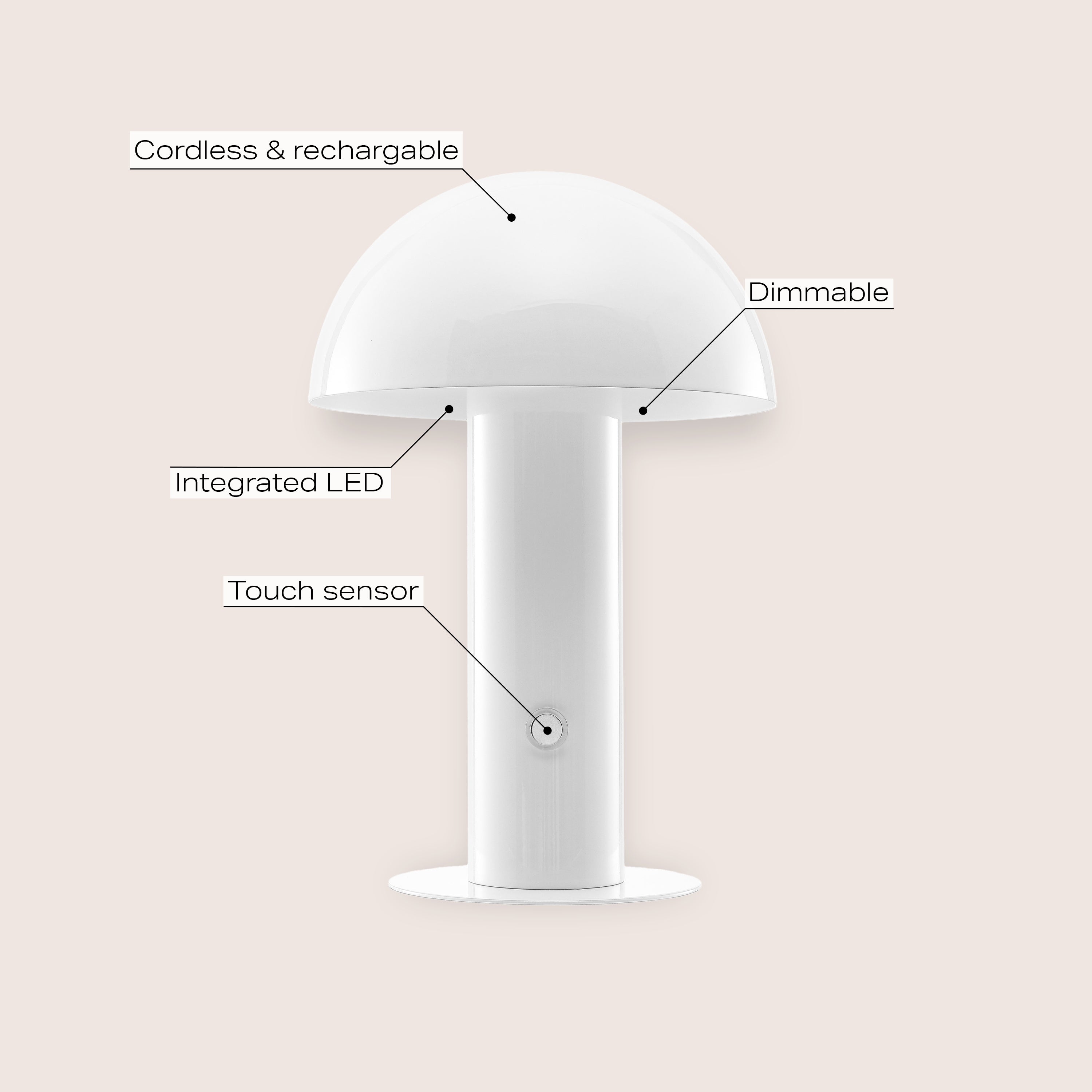 Boletus Contemporary Bohemian Rechargeable/Cordless Iron Integrated Portable LED Mushroom Table Lamp