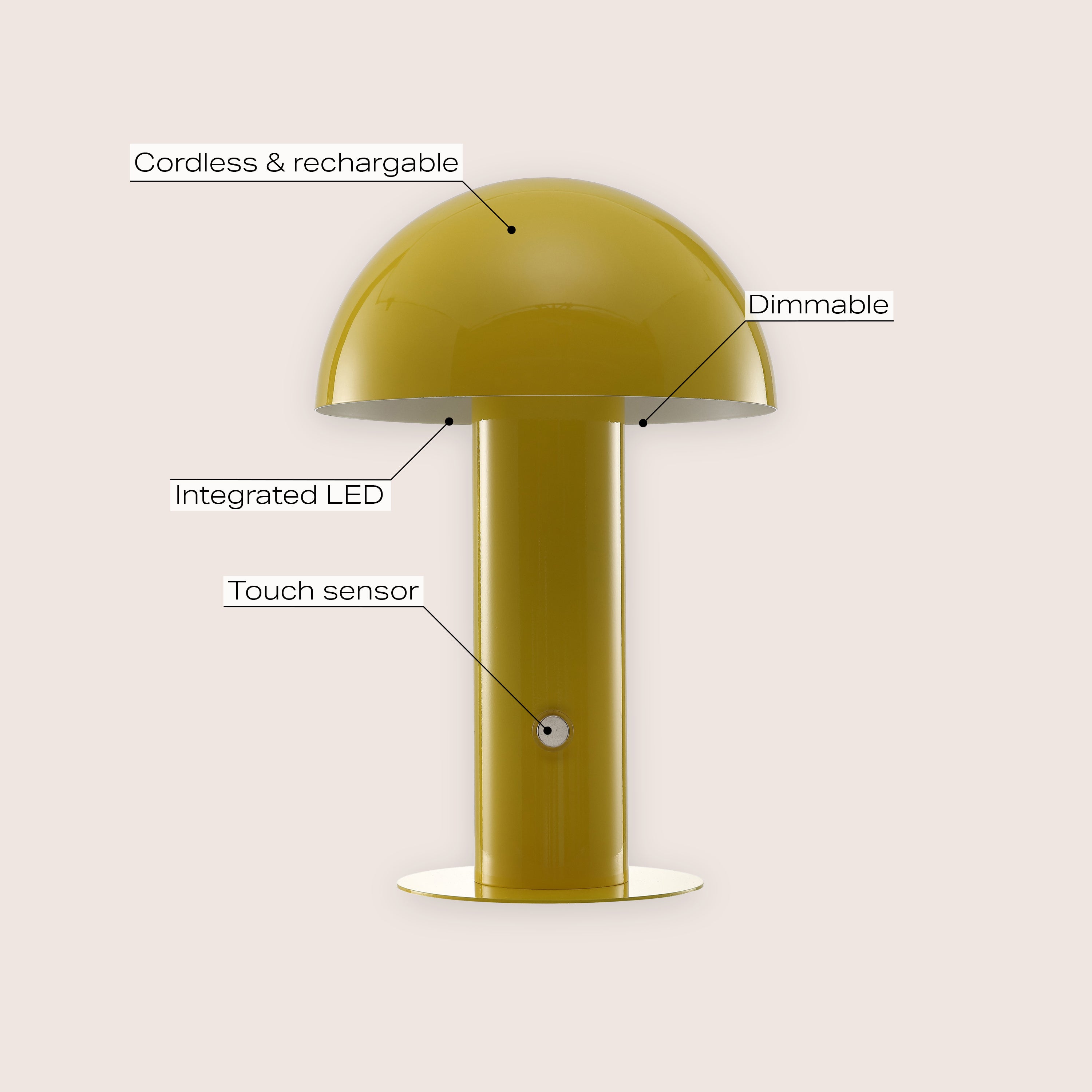 Boletus Contemporary Bohemian Rechargeable/Cordless Iron Integrated Portable LED Mushroom Table Lamp