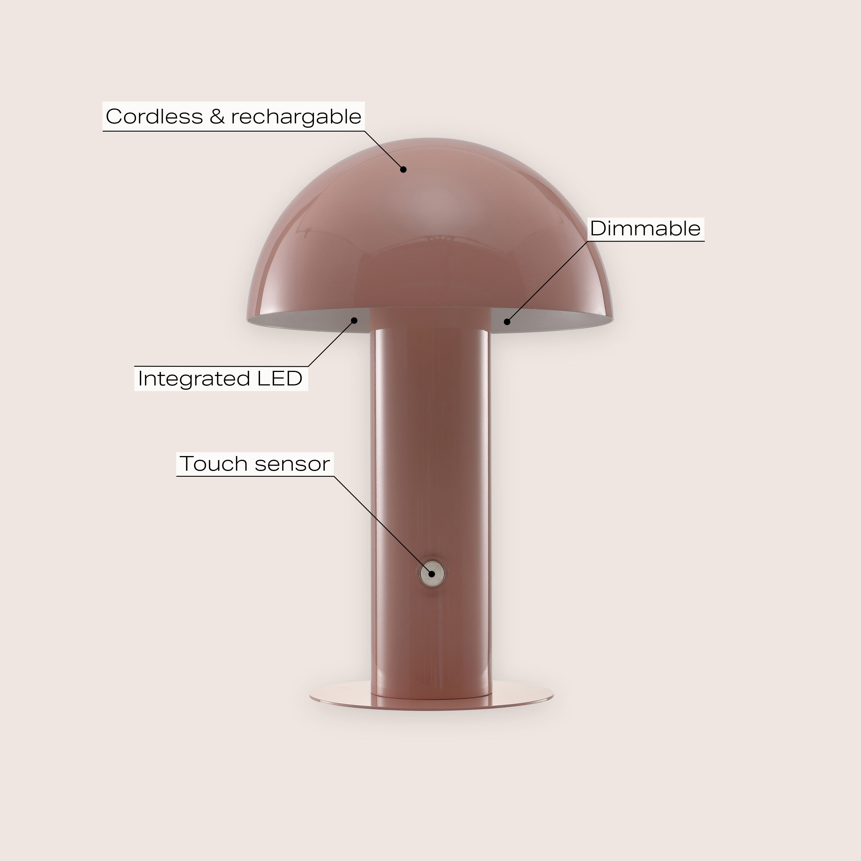 Boletus Contemporary Bohemian Rechargeable/Cordless Iron Integrated Portable LED Mushroom Table Lamp