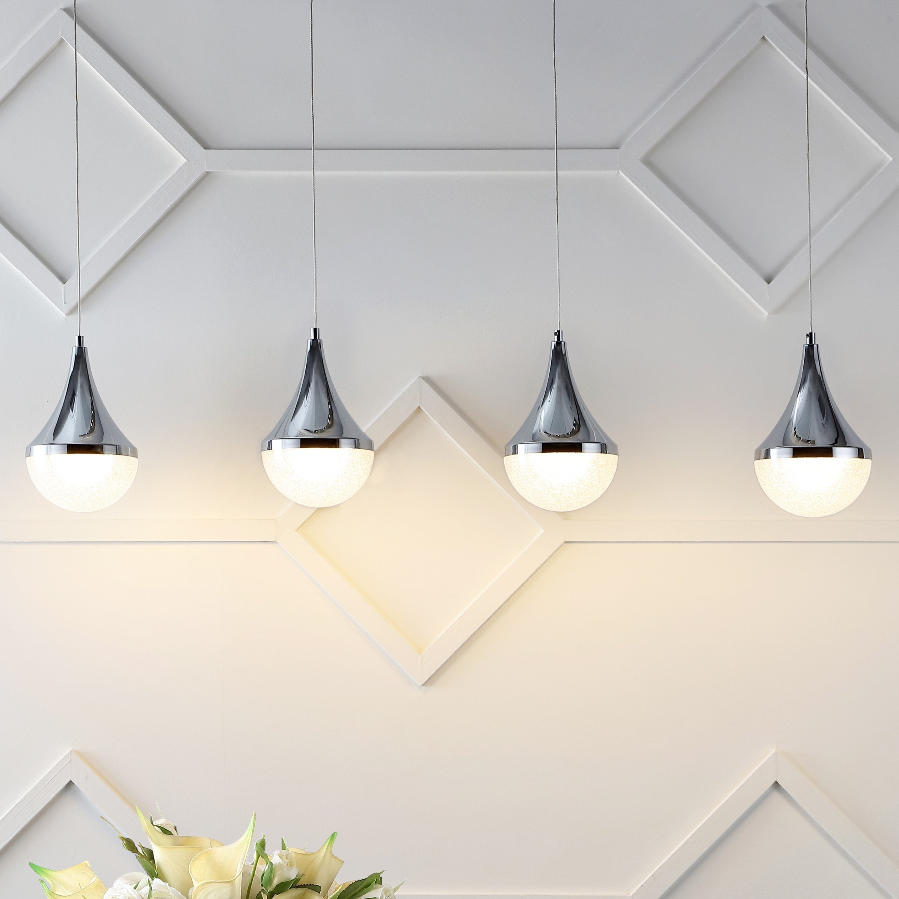 Elena 4-Light Modern Mid-Century Iron/Acrylic Integrated Linear LED Pendant