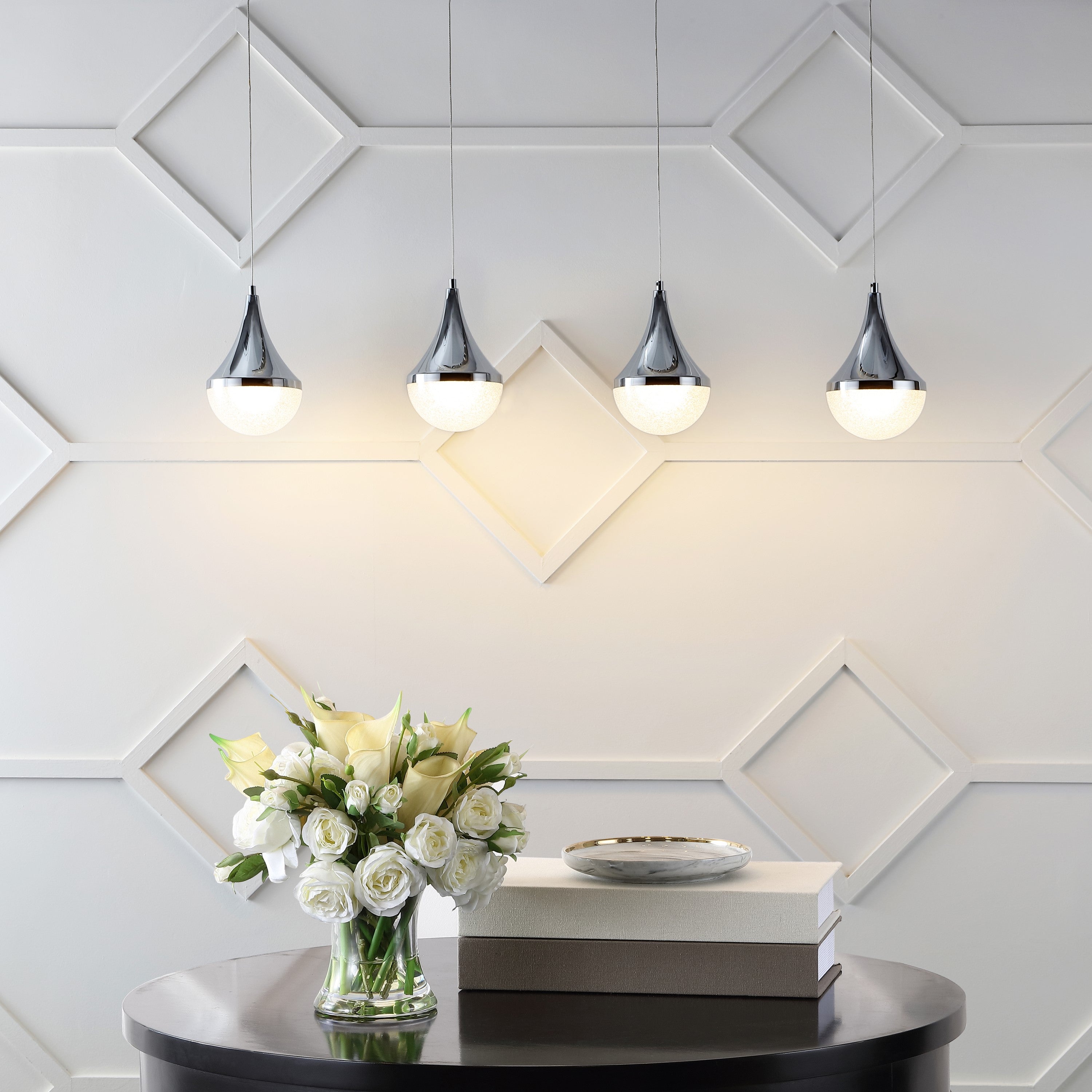 Elena 4-Light Modern Mid-Century Iron/Acrylic Integrated Linear LED Pendant