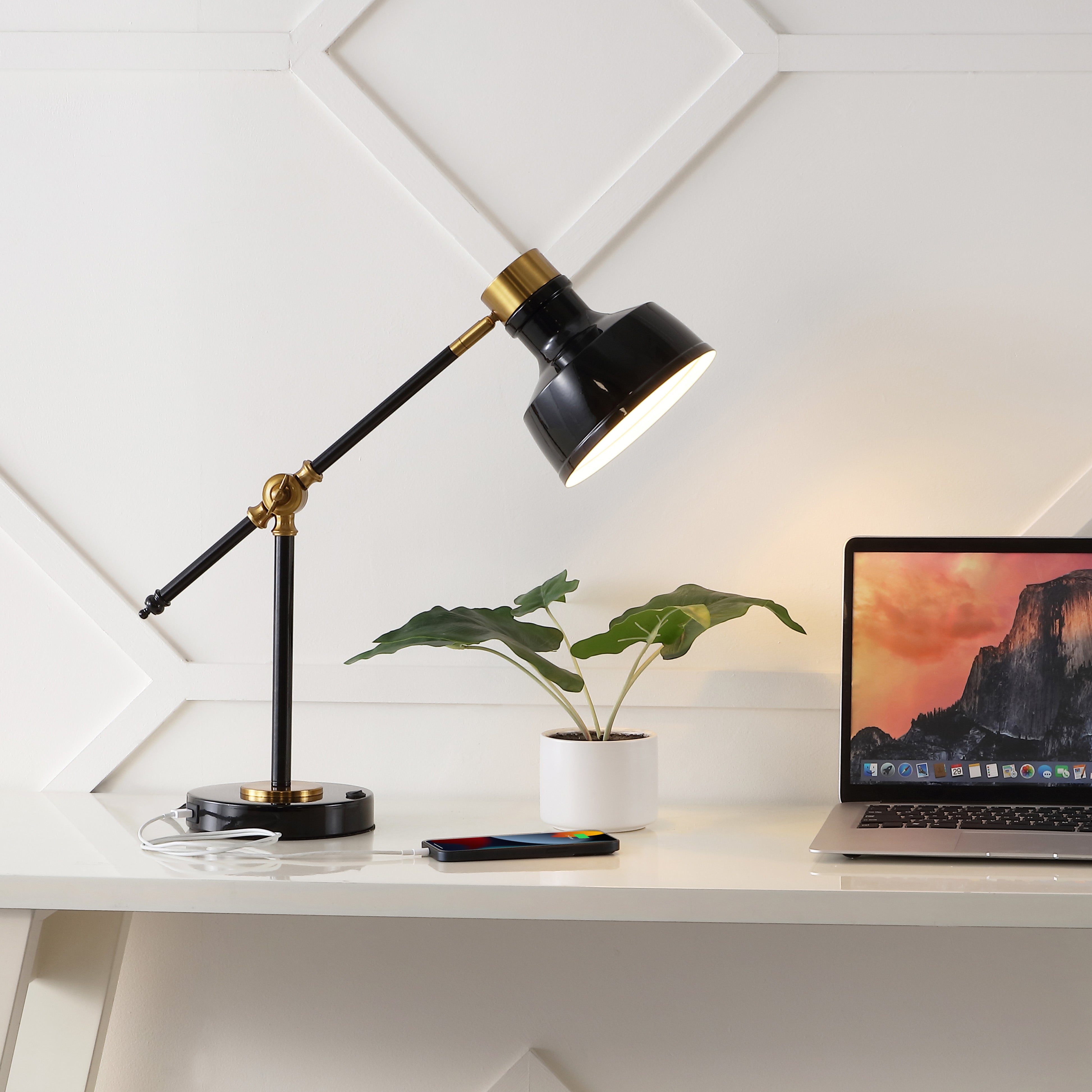 Allegra Classic Farmhouse Adjustable Cantilever LED Task Lamp with USB Charging Port