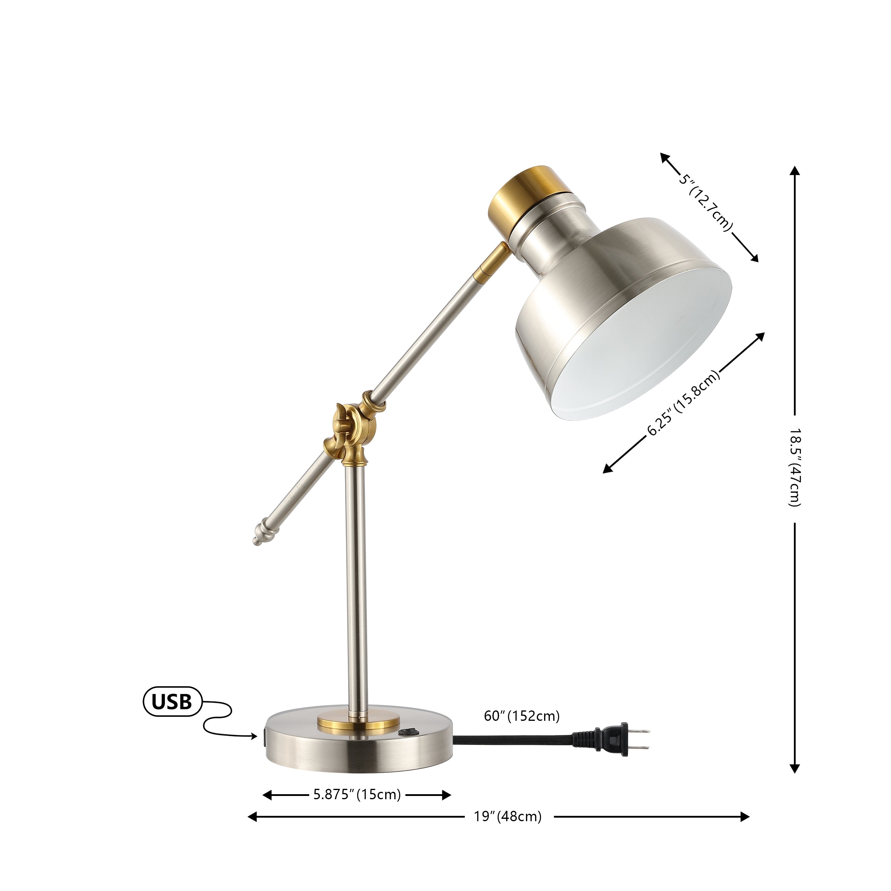 Allegra Classic Farmhouse Adjustable Cantilever LED Task Lamp with USB Charging Port