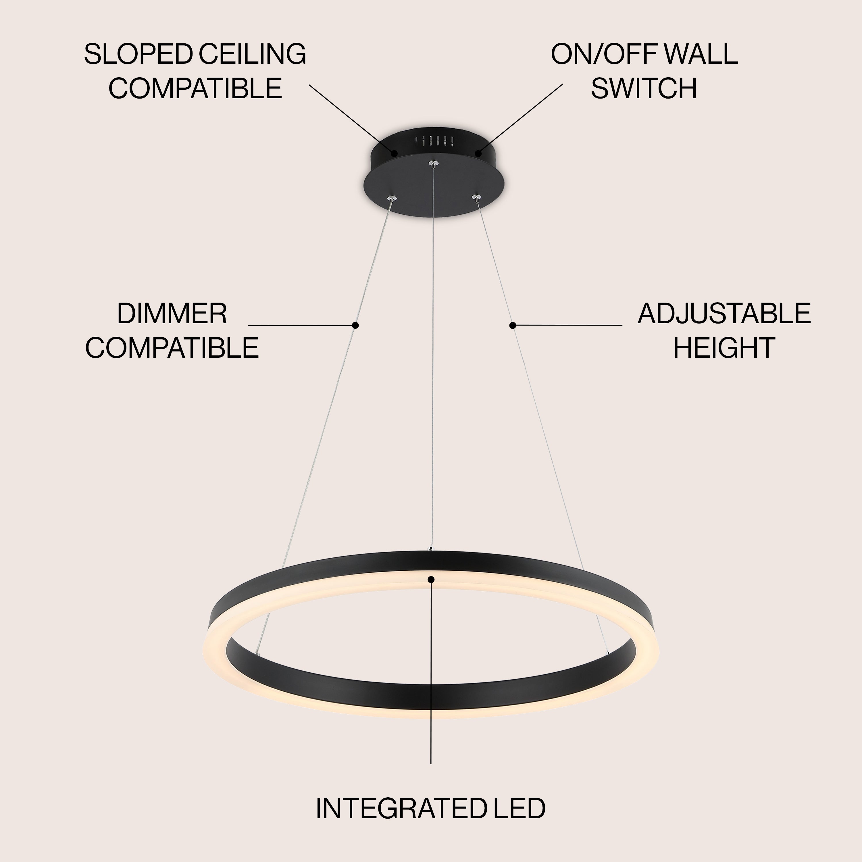 Baxter 1-Light Modern Contemporary Aluminum Integrated LED Hoop Pendant