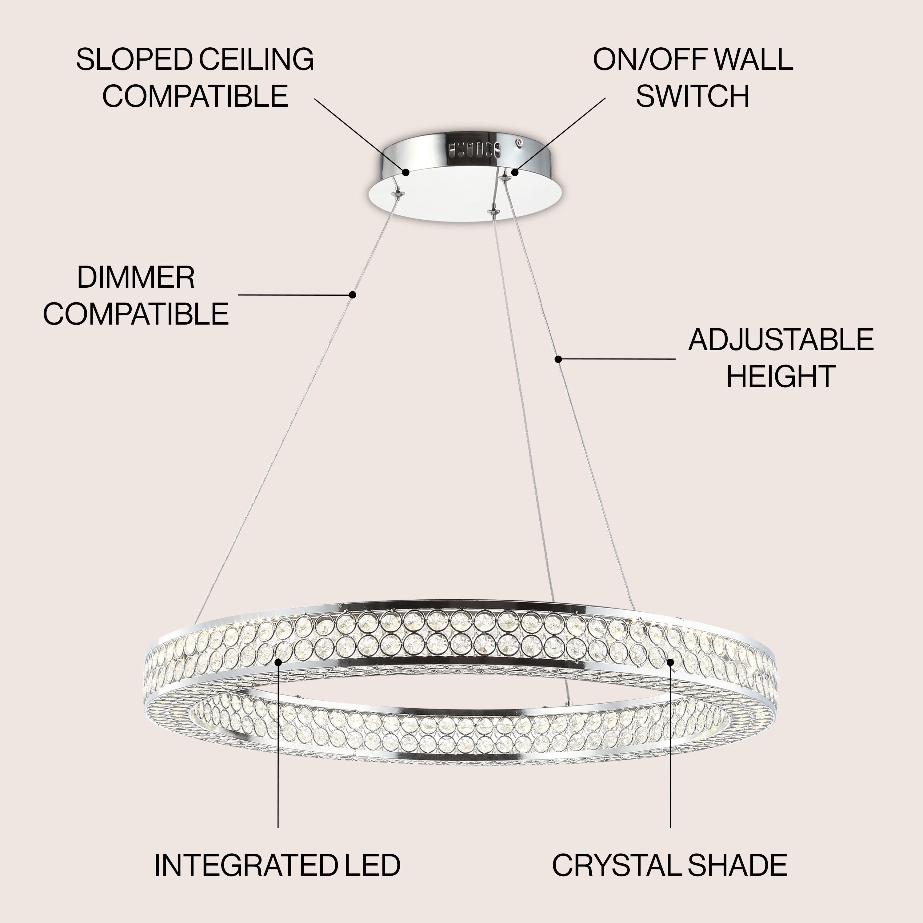 Benton Round Integrated LED Crystal/Metal Pendant