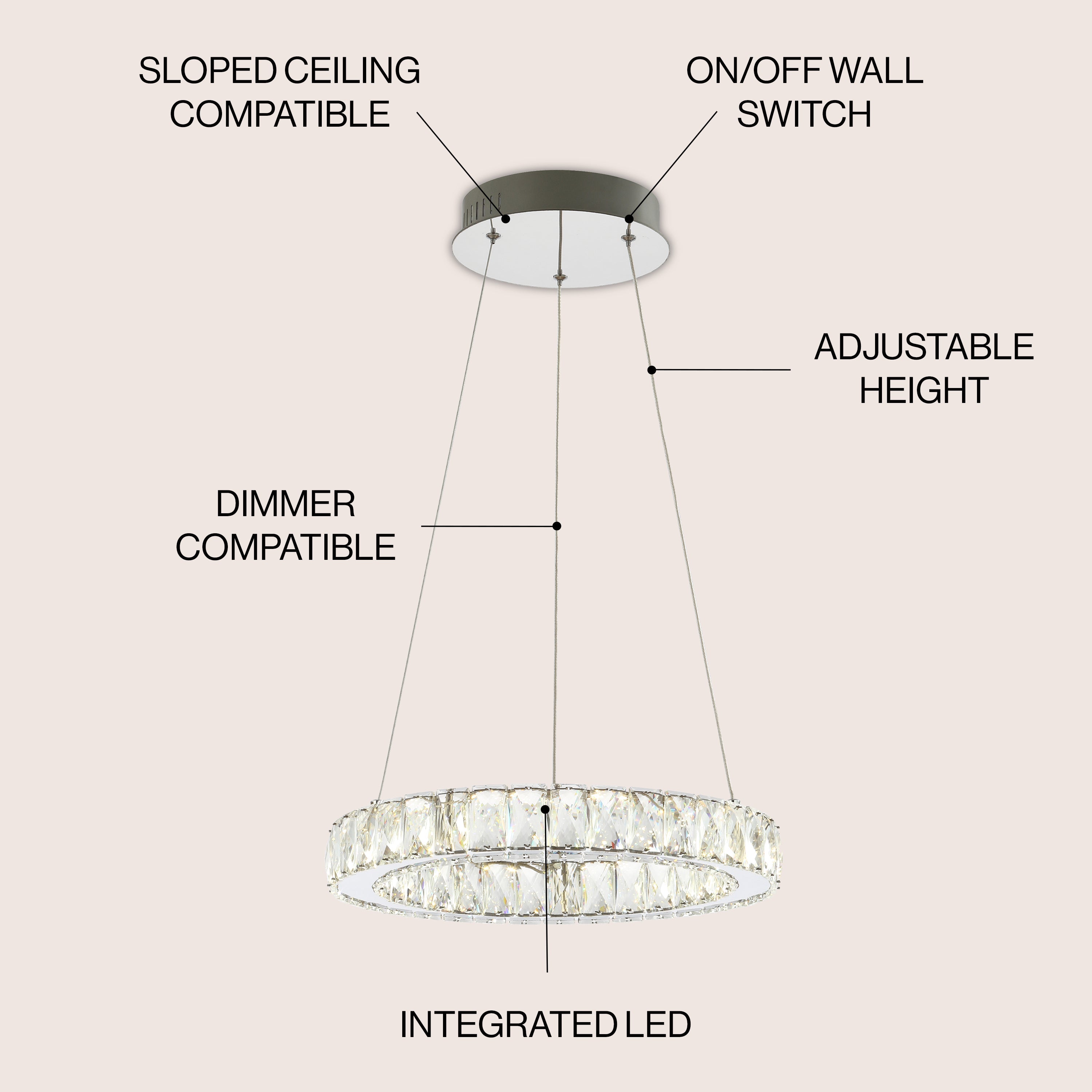 Reese Adjustable Integrated LED Metal/Crystal Pendant Pendant