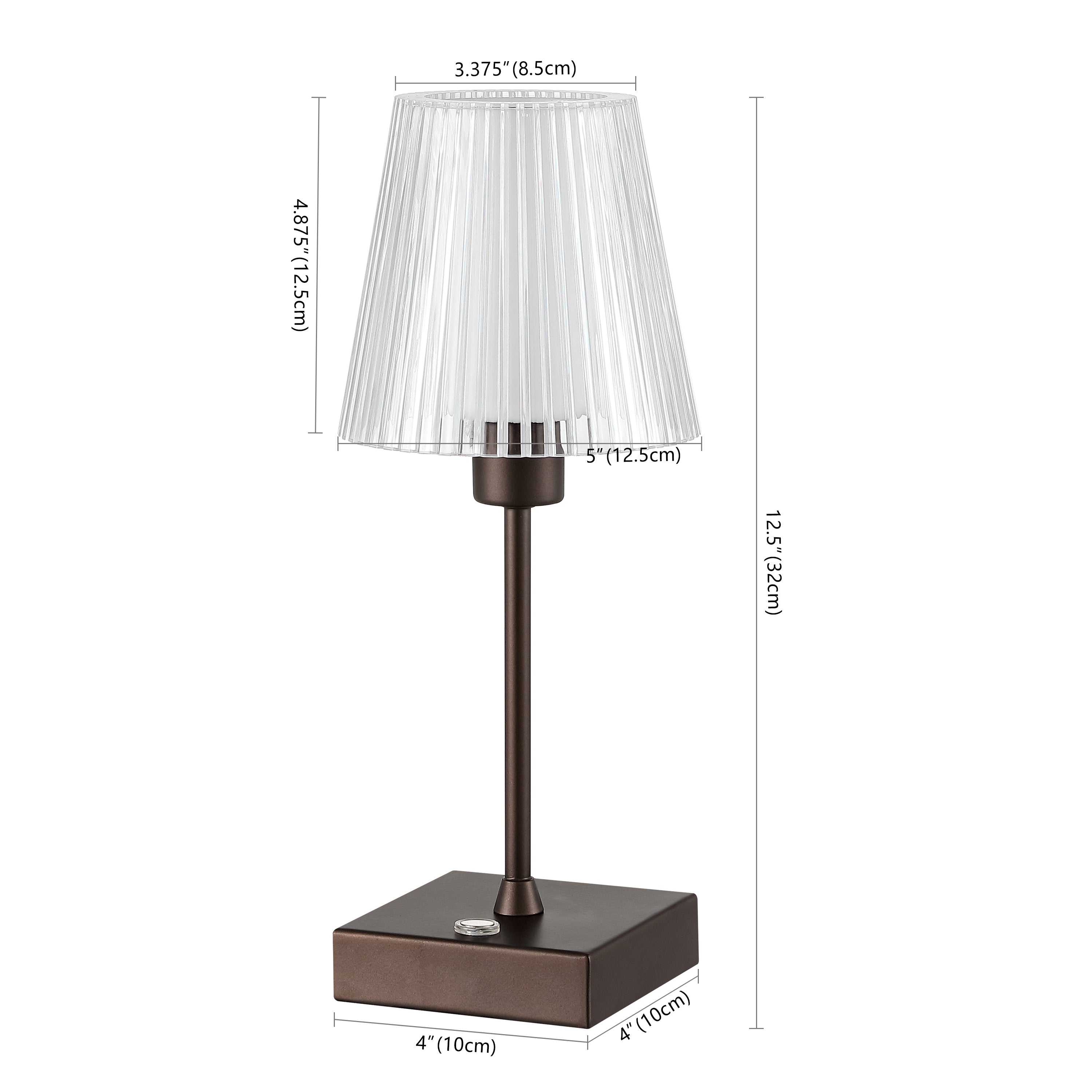 Oscar Modern Industrial Rechargeable/Cordless Iron/Acrylic Integrated Portable LED Table Lamp with Ribbed Shade