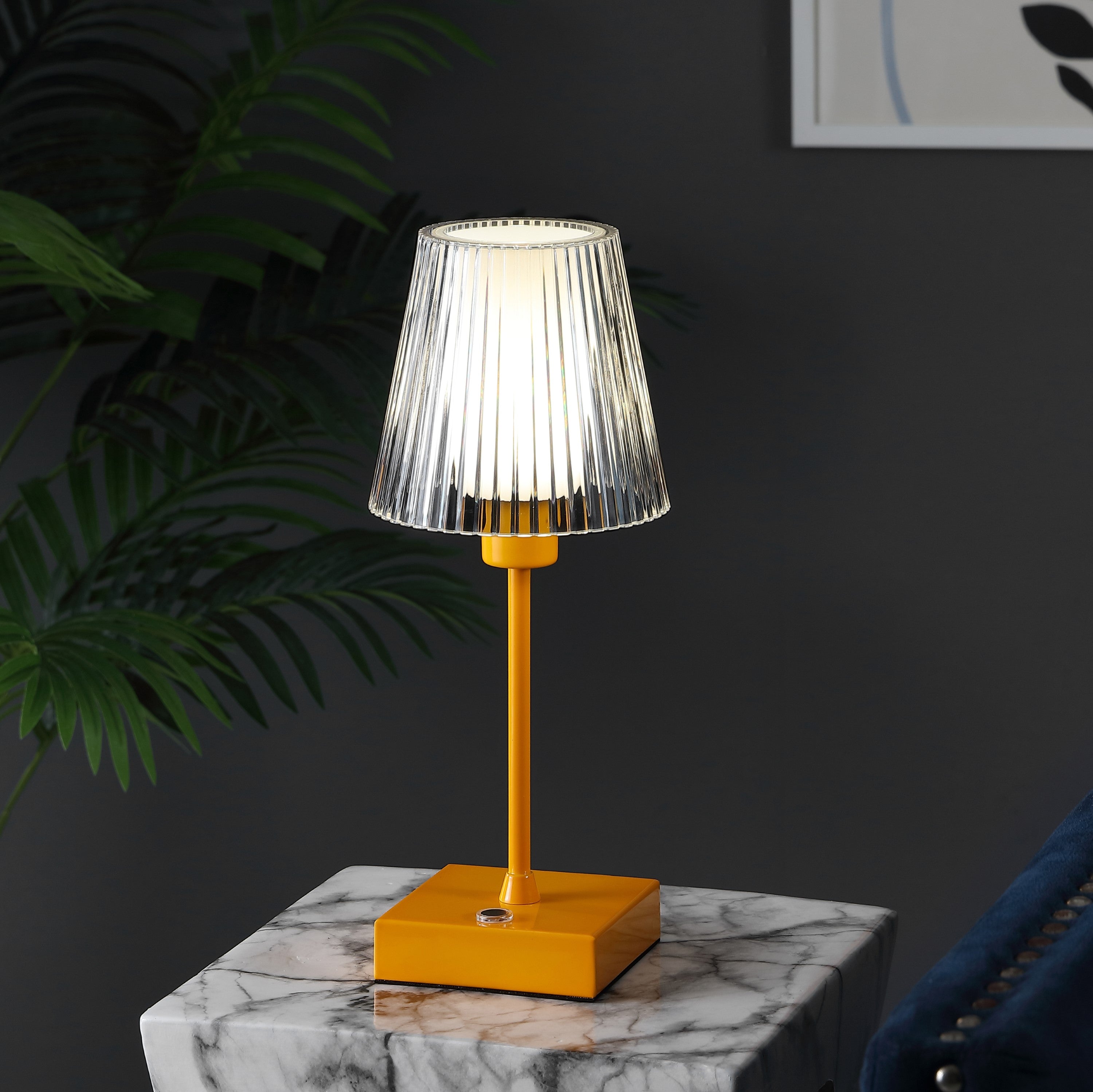 Oscar Modern Industrial Rechargeable/Cordless Iron/Acrylic Integrated Portable LED Table Lamp with Ribbed Shade
