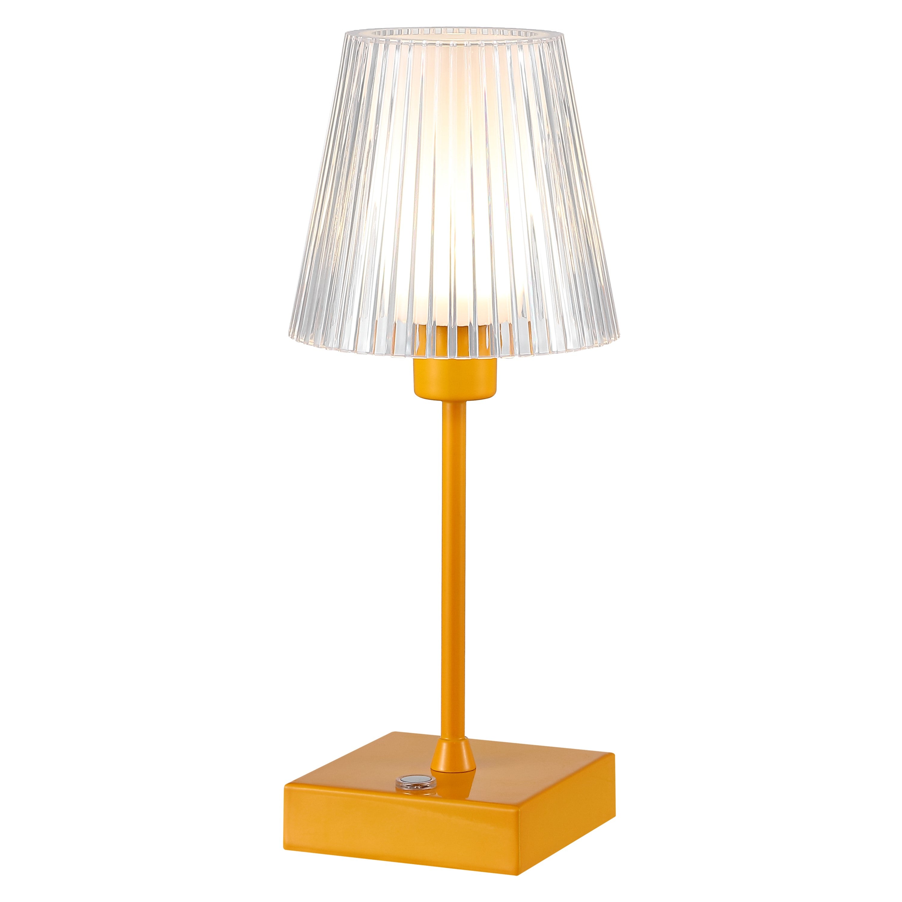Oscar Modern Industrial Rechargeable/Cordless Iron/Acrylic Integrated Portable LED Table Lamp with Ribbed Shade