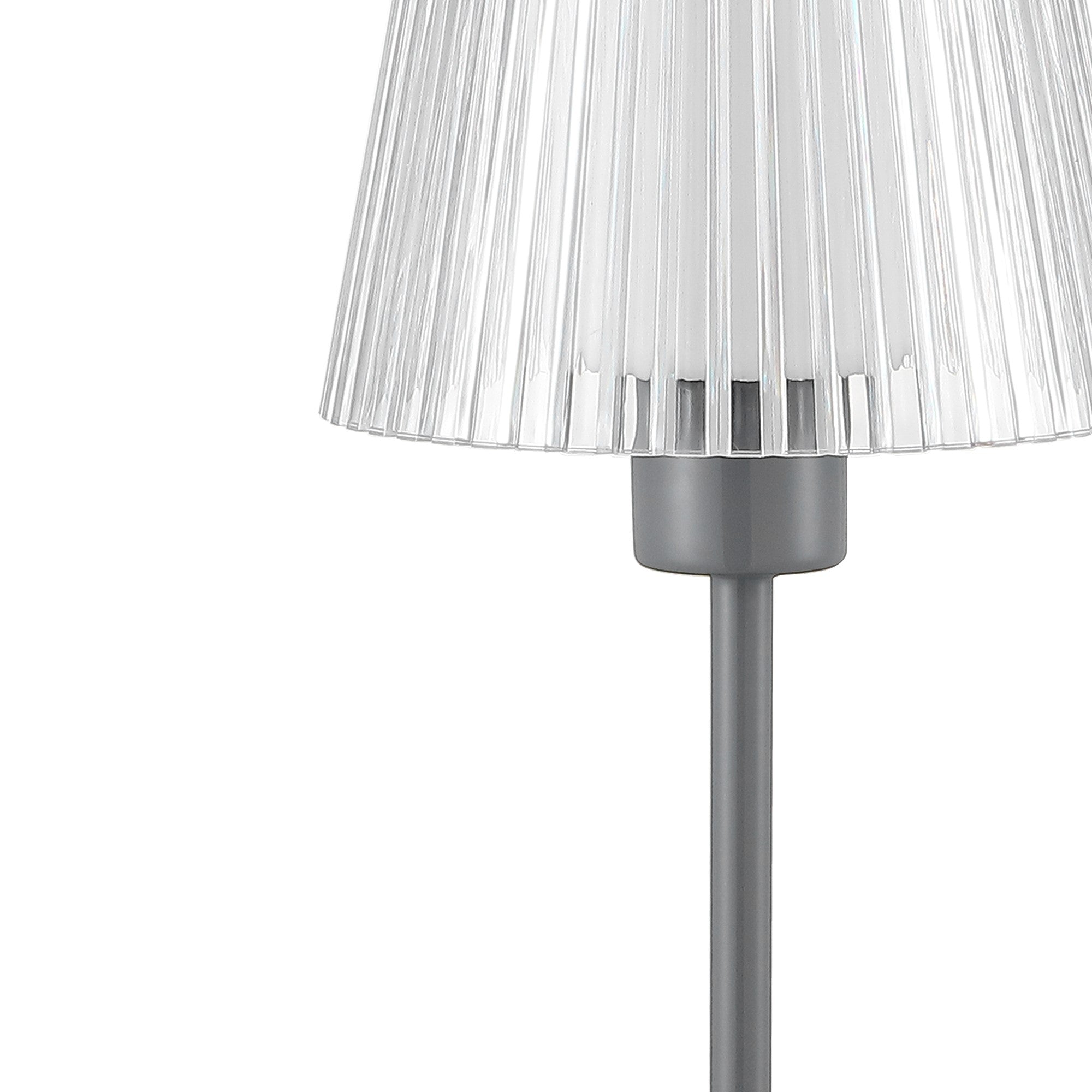Oscar Modern Industrial Rechargeable/Cordless Iron/Acrylic Integrated Portable LED Table Lamp with Ribbed Shade