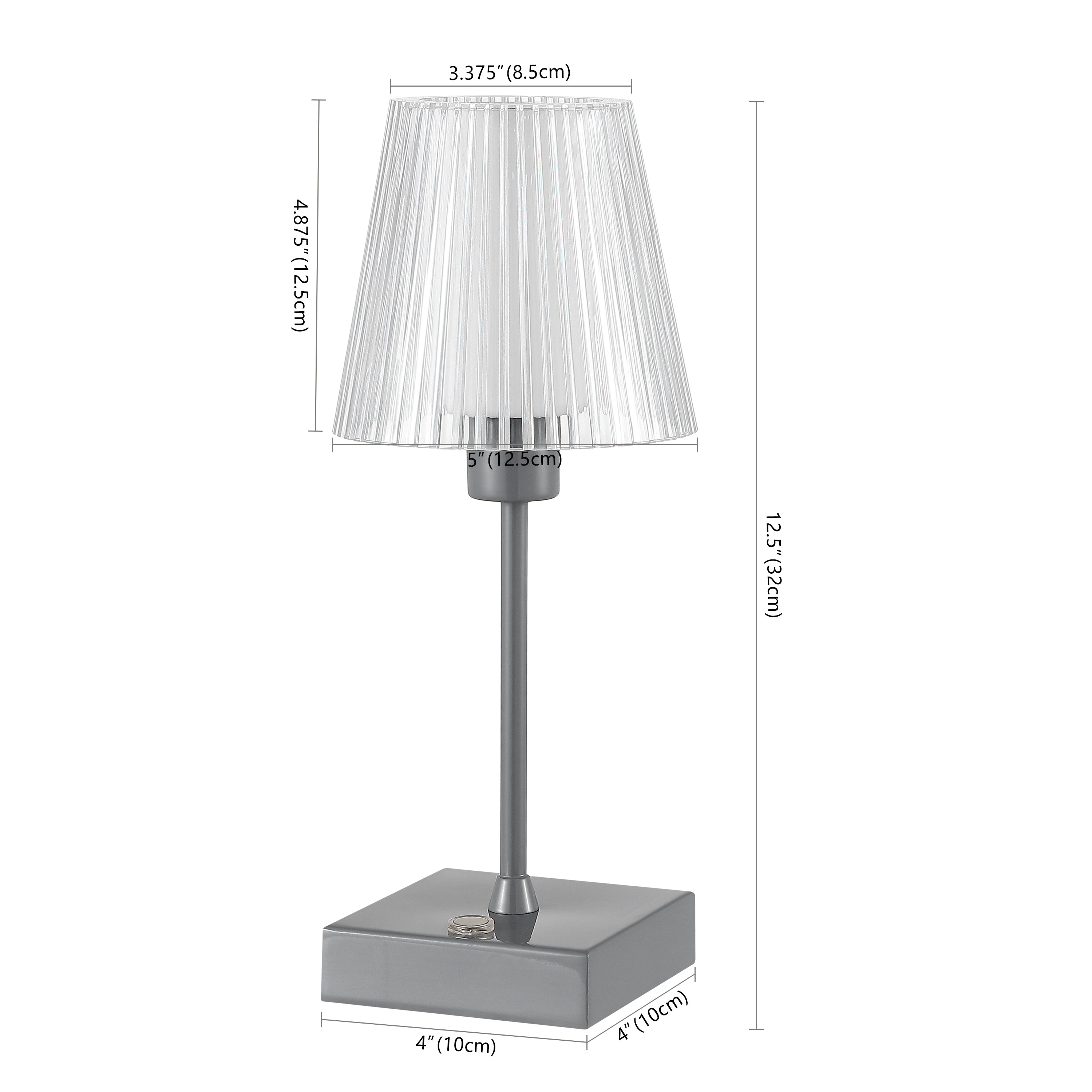 Oscar Modern Industrial Rechargeable/Cordless Iron/Acrylic Integrated Portable LED Table Lamp with Ribbed Shade