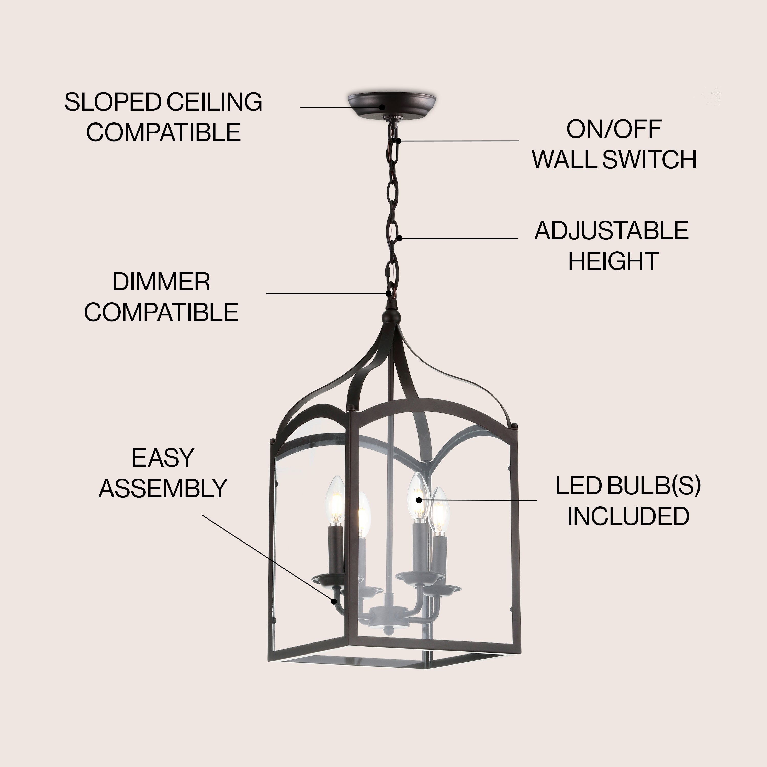 Ruth 4-light Traditional Classic Lantern Metal/Glass LED Pendant
