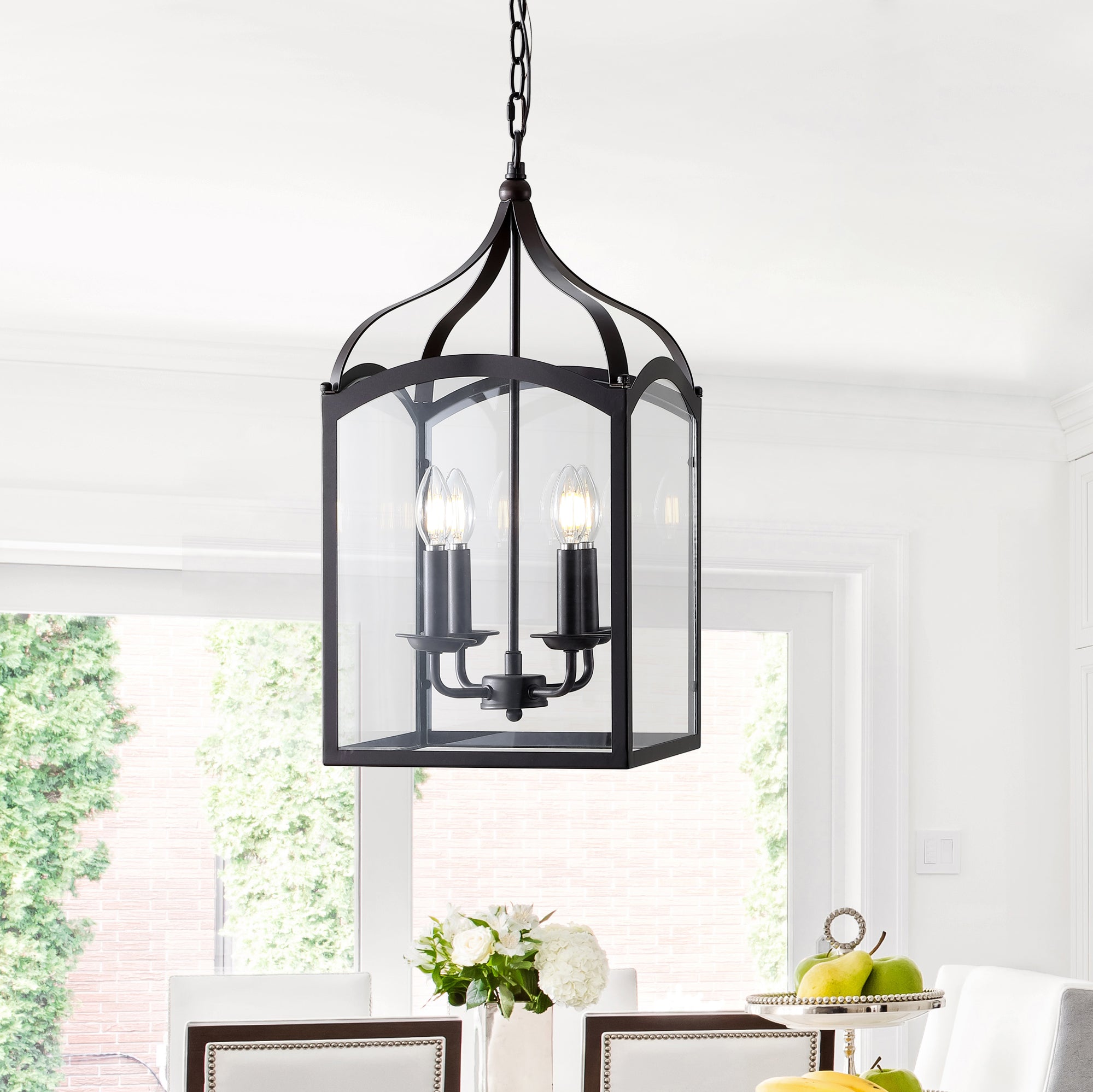 Ruth 4-light Traditional Classic Lantern Metal/Glass LED Pendant