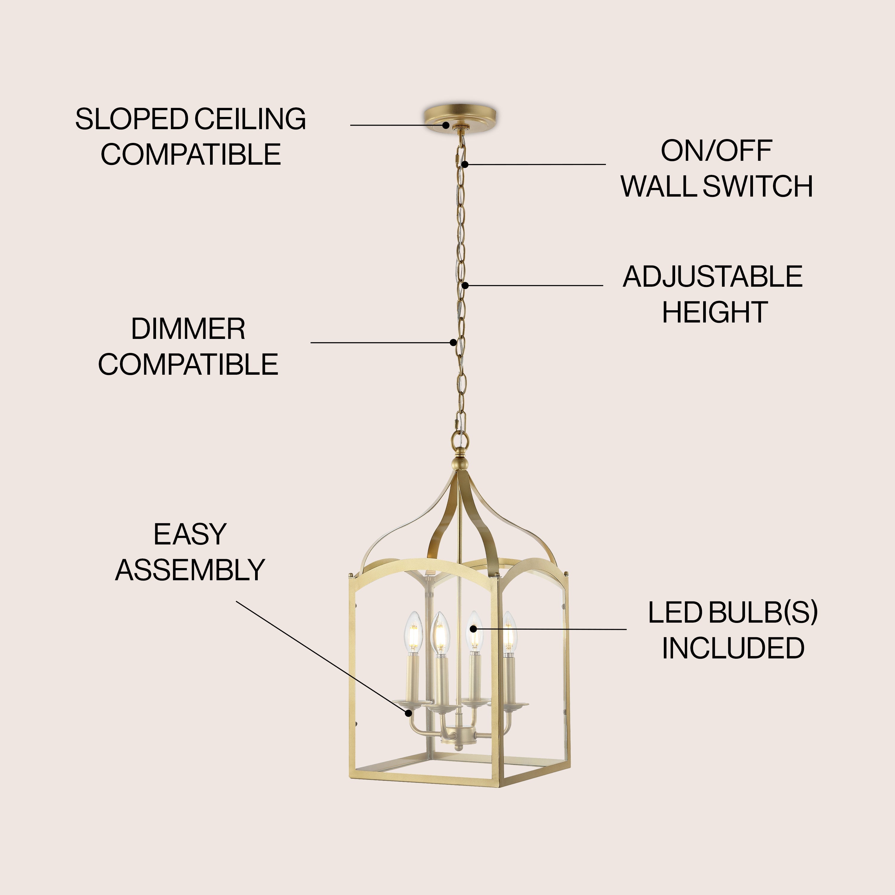 Ruth 4-light Traditional Classic Lantern Metal/Glass LED Pendant