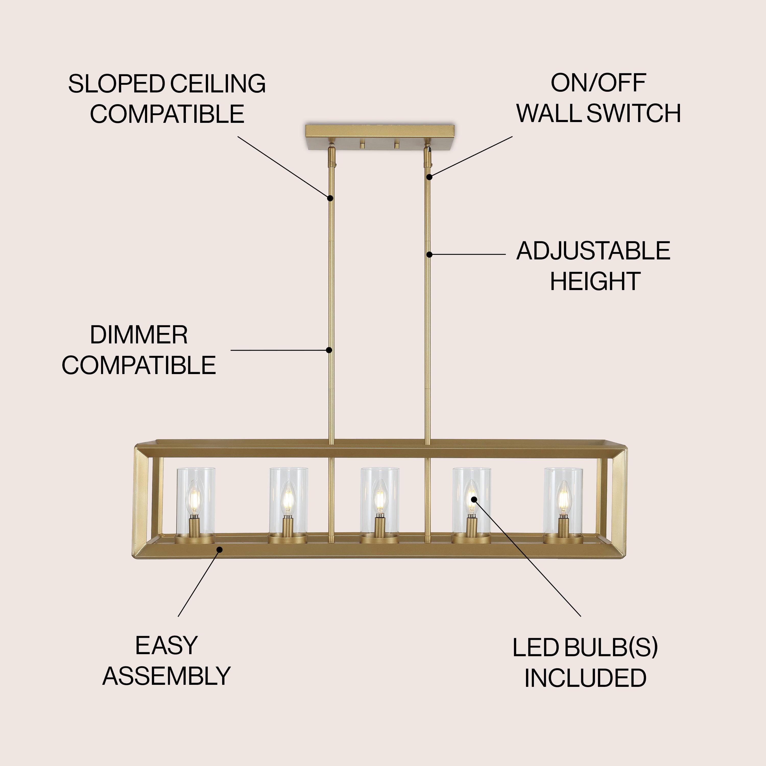 Anna Linear 5-light Metal/Glass LED Pendant