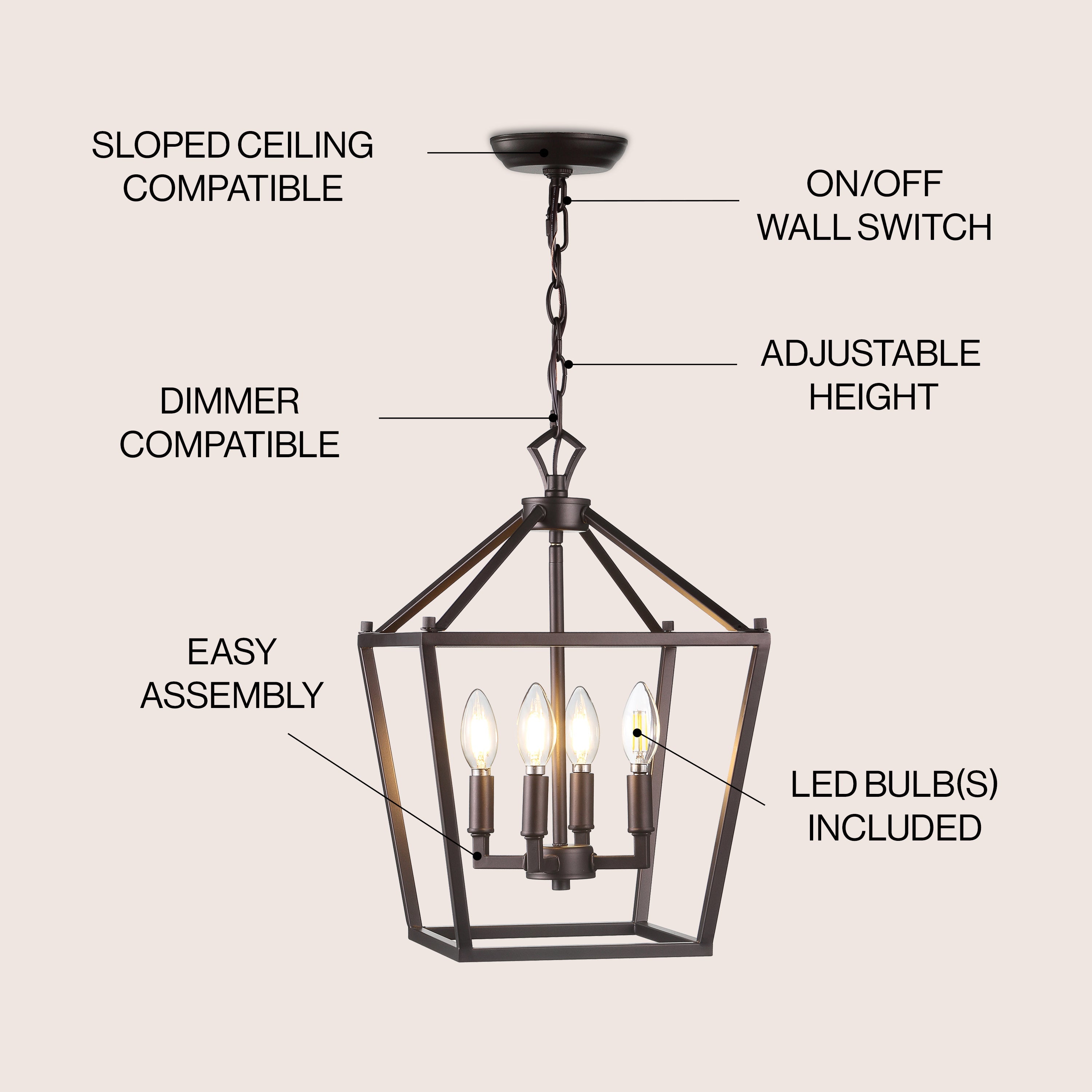 Pagoda 4-Bulb Lantern Metal LED Pendant