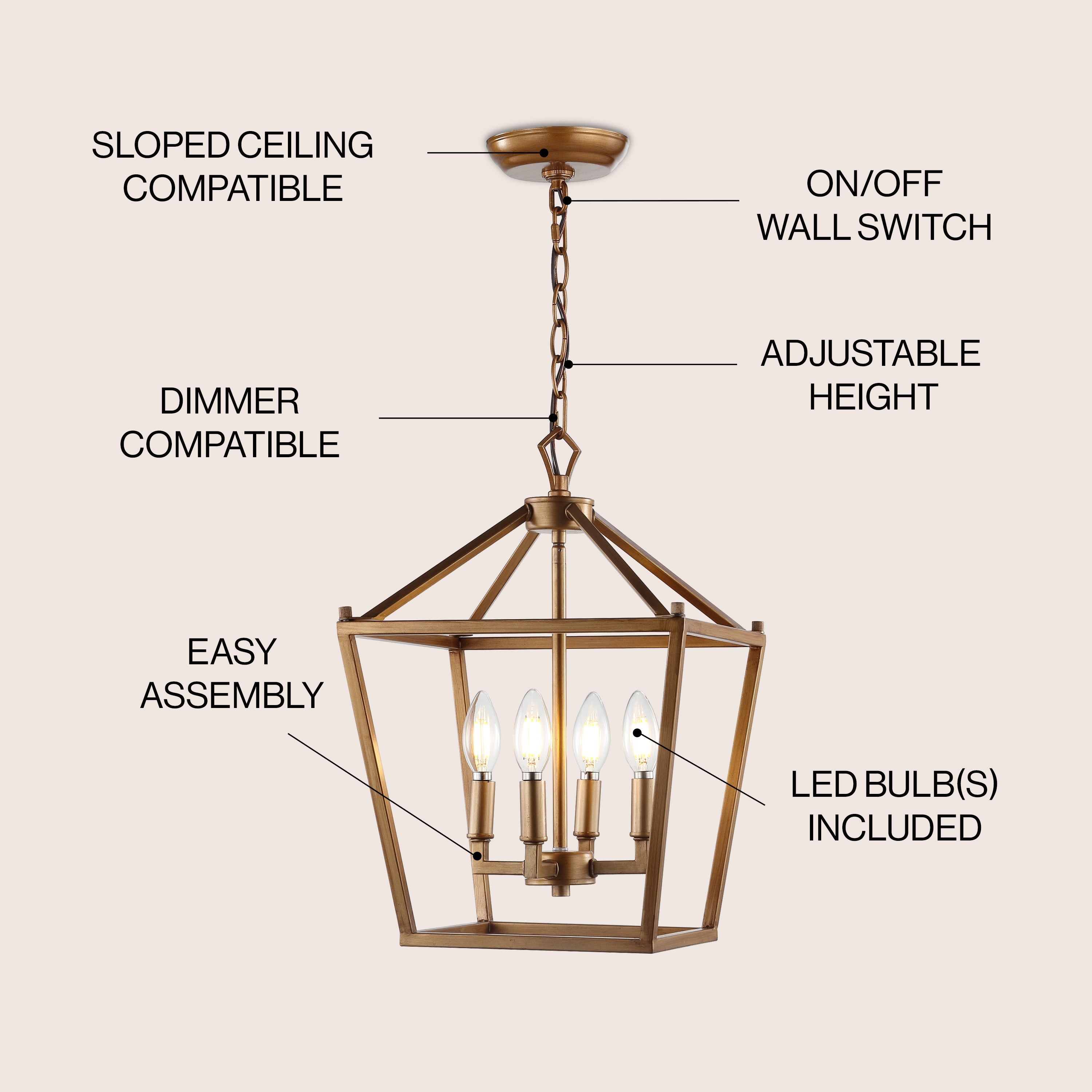 Pagoda 4-Bulb Lantern Metal LED Pendant