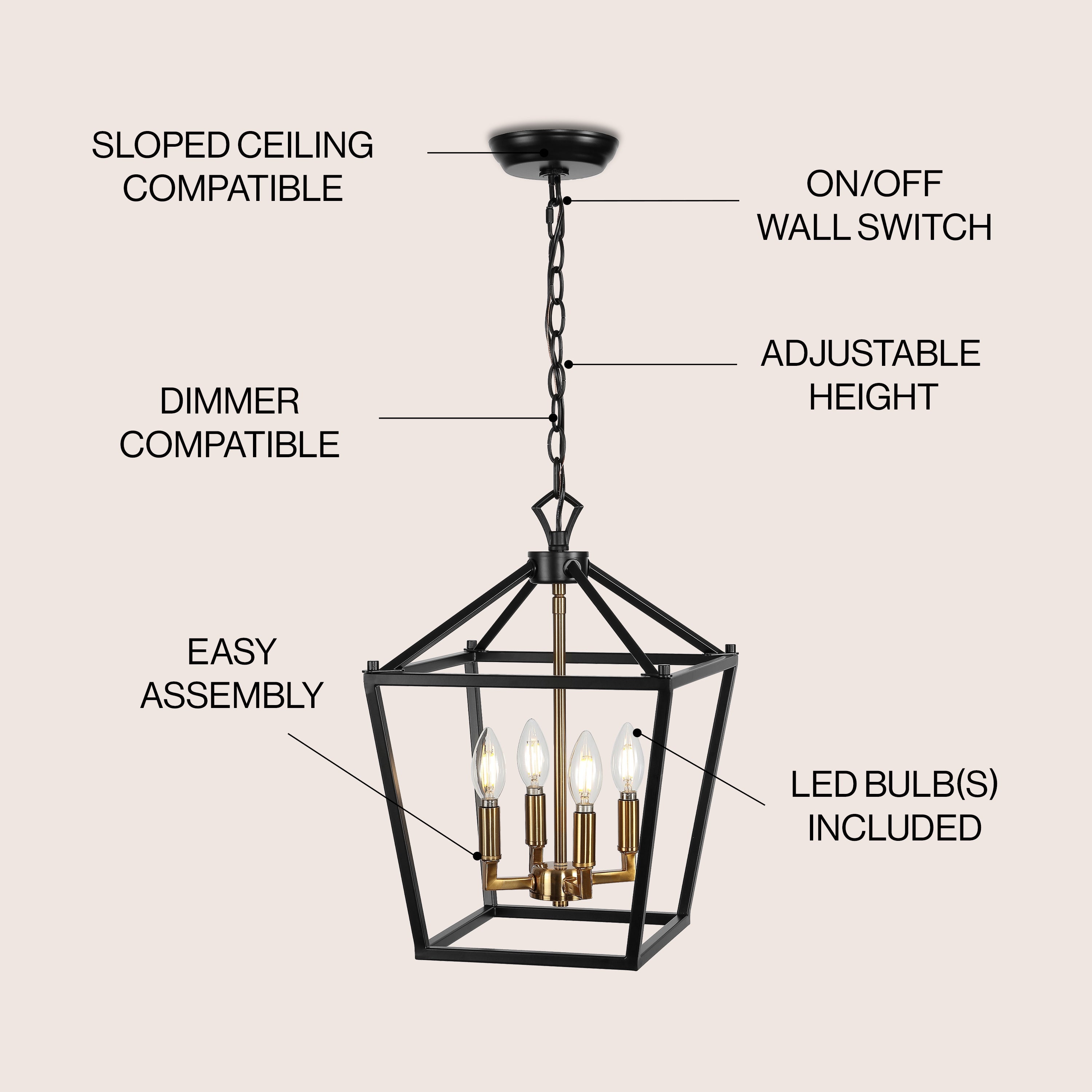 Pagoda 4-Bulb Lantern Metal LED Pendant