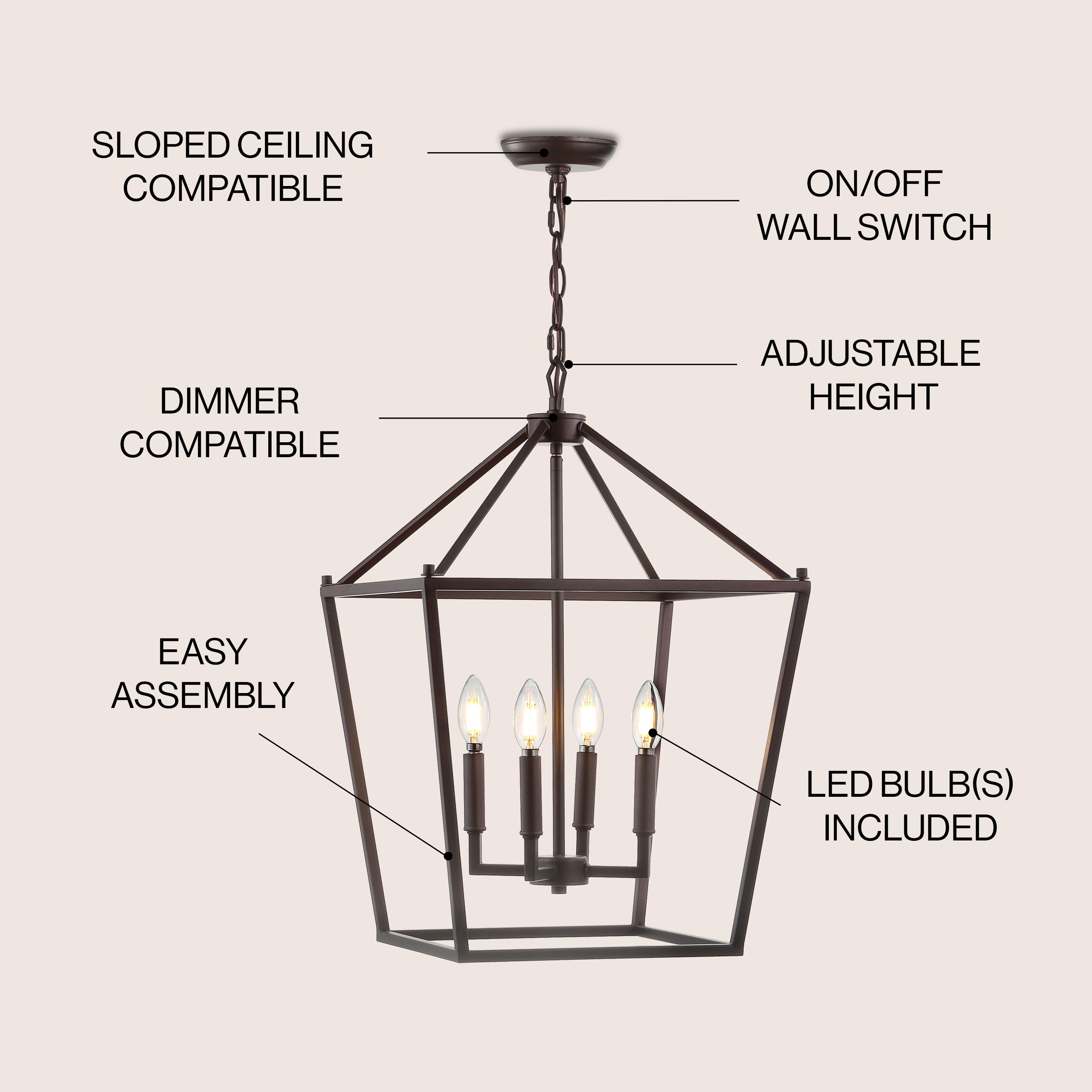 Pagoda 4-Bulb Lantern Metal LED Pendant
